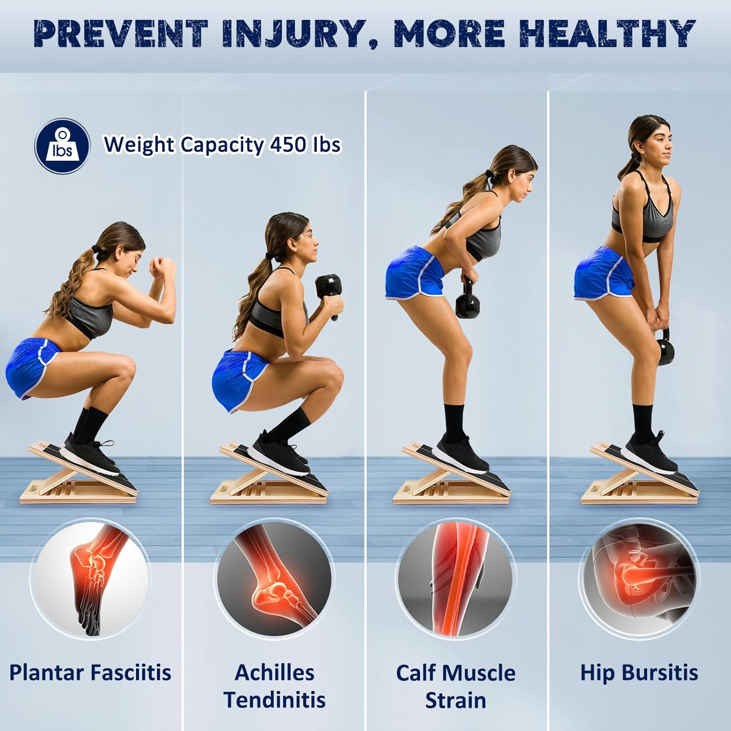 Portable Wooden Slant Board for Calf Stretching Squats Calf Stretcher Pilates Physical Therapy Equipment Adjustable Incline Board for Knees Ankle Heel Feet Leg image number 1