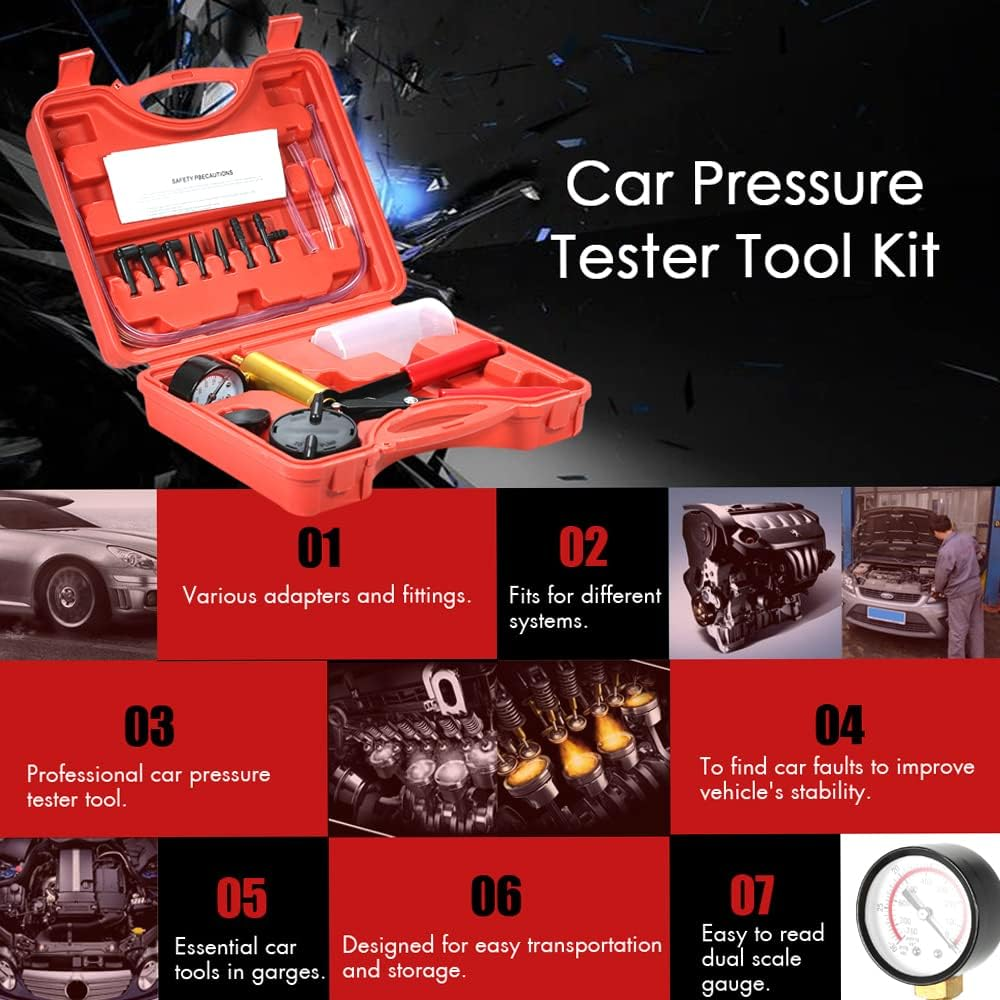 Eacam 17PCS Handheld Vacuum Pump Tester Brake Bleeder Kit Brake System Bleeding Tools with Adapters Automotive Fluid Reservoir Tester for Car Truck Motorcycle image number 6