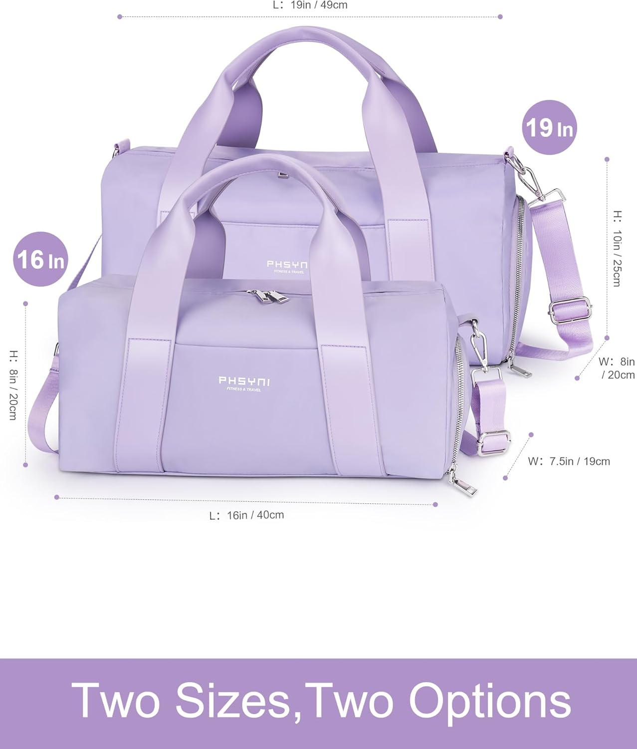 Gym Bag for Women,Pu Leather Handle,Dry Wet Separated with Shoe Compartment & Wet Pocket,Waterproof Duffle Bag for Travel Sports Fitness Workout Athletic (Purple, 19" Medium Size)