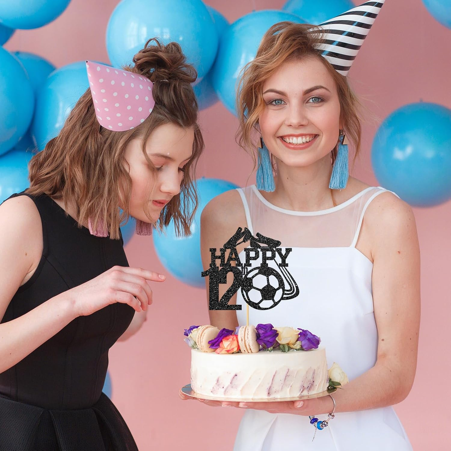 Monmon & Craft Soccer 12Th Birthday Cake Topper/Sport Theme Soccer Ball Cake Docer/Soccer Player Boy 12Th Birthday Party Decorations - Black Glitter image number 4