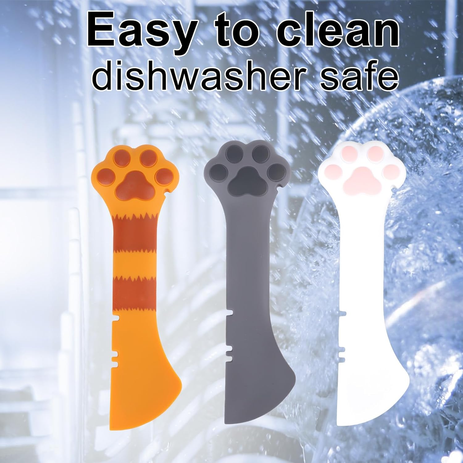 3 Pcs Dog Cat Food Spoon, Cute Paw Spoon for Wet Food Silicone Can Opener Multifunctional Pet Spatula Scoop Mixing Spoons for Cat Dog Supplies (White, Orange & Dark Grey)