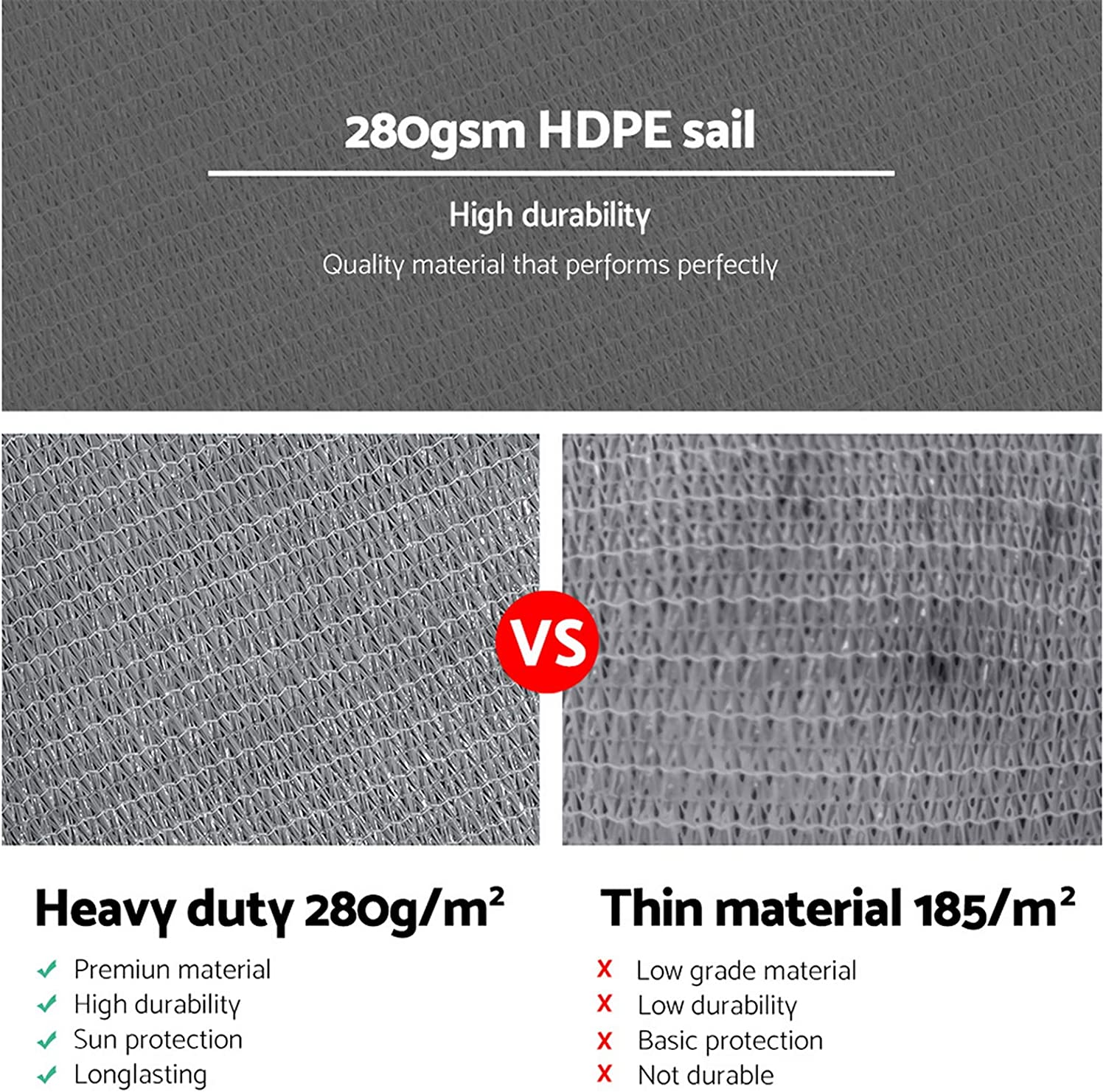 Instahut Shade Sail Rectangle 4 X 6M Sunshade Cloth Shadecloth Sun Block Outdoor Marquee Canopy Shelter Cover for Beach Pool Patio Backyard Lawn Garden Carport Fence Greenhouse, Grey 98% UV Blockage