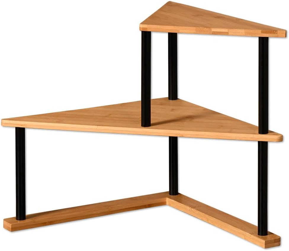 Kesper Kitchen Corner Shelf with 2 Levels, Material: Bamboo, Dimensions: W 52 X H 39 X D 29.5 Cm, Colour: Natural, Black, 58808 image number 1