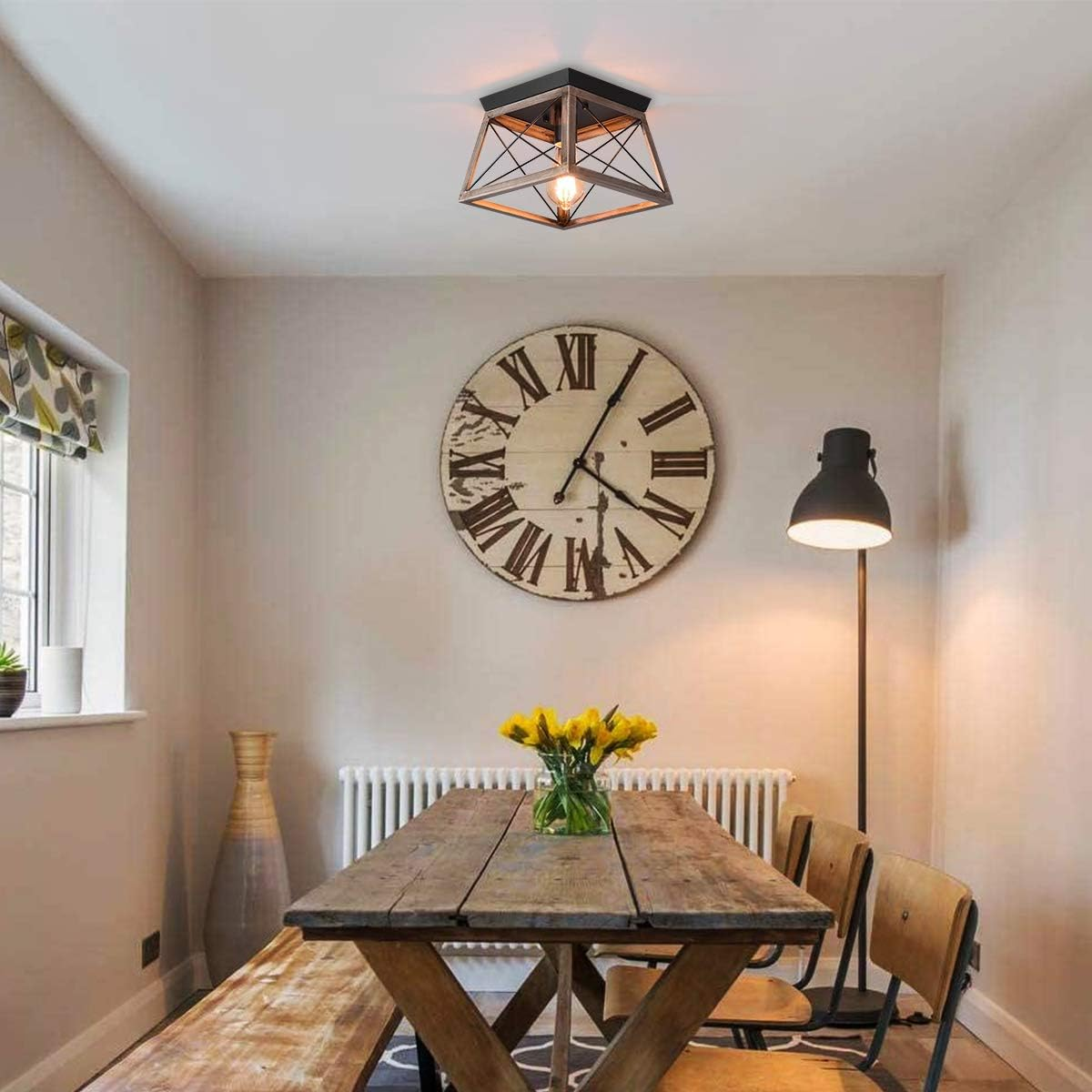 GEADI Farmhouse Chandelier, Flush Mount Ceiling Lighting, Metal Industrial Vintage Pendant Light Fixture for Entryway Hallway Foyer Kitchen Island Dining Room, E27 Base - 20W/Black image number 3