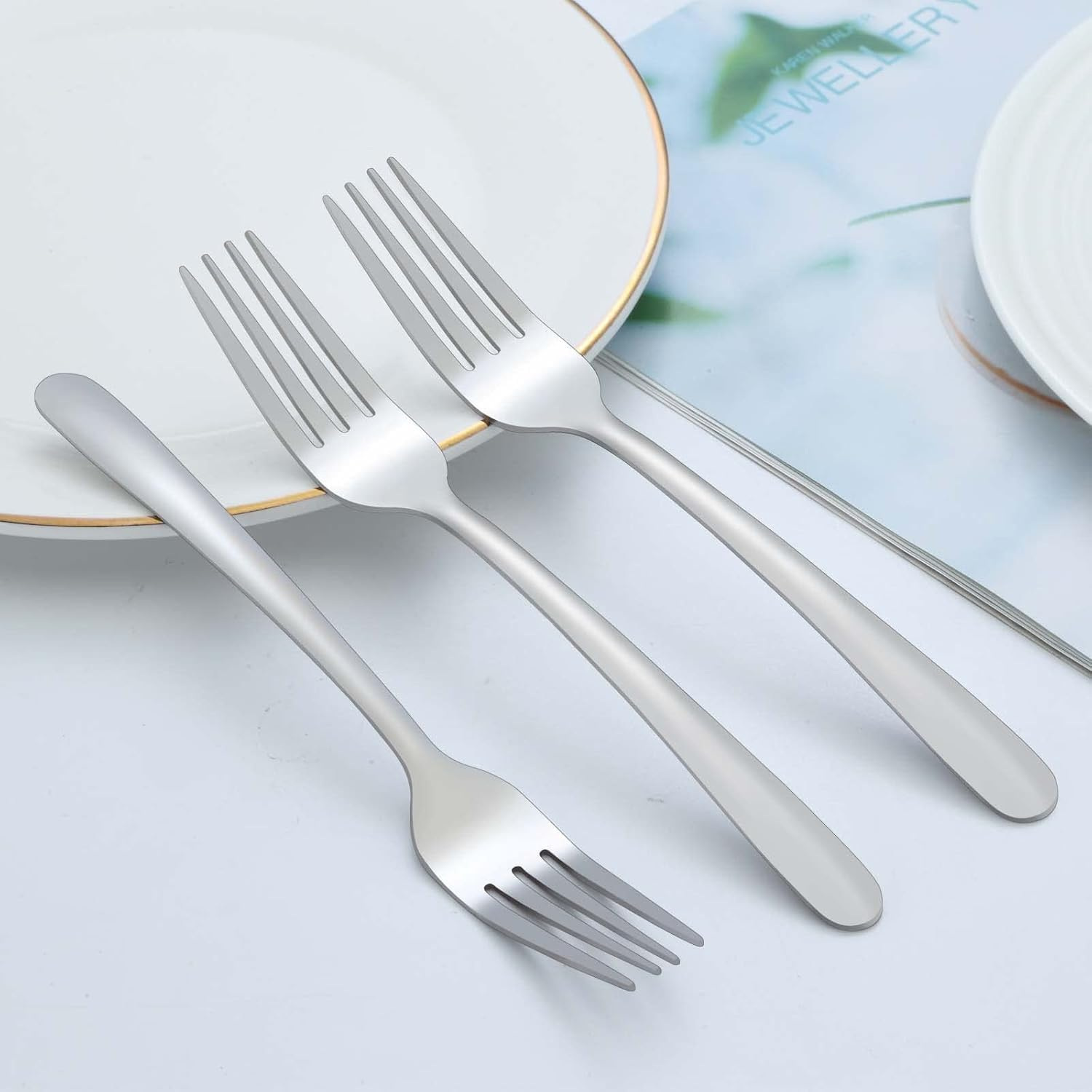 BEWOS 24-Piece Stainless Steel Fork Set - 8.1 Inch (20.7Cm) Mirror Polished Forks, Sturdy & Long-Lasting, Dishwasher-Safe, a Comfortable-Grip Fork Set Is Ideal for Homes, Restaurants or Canteens image number 1