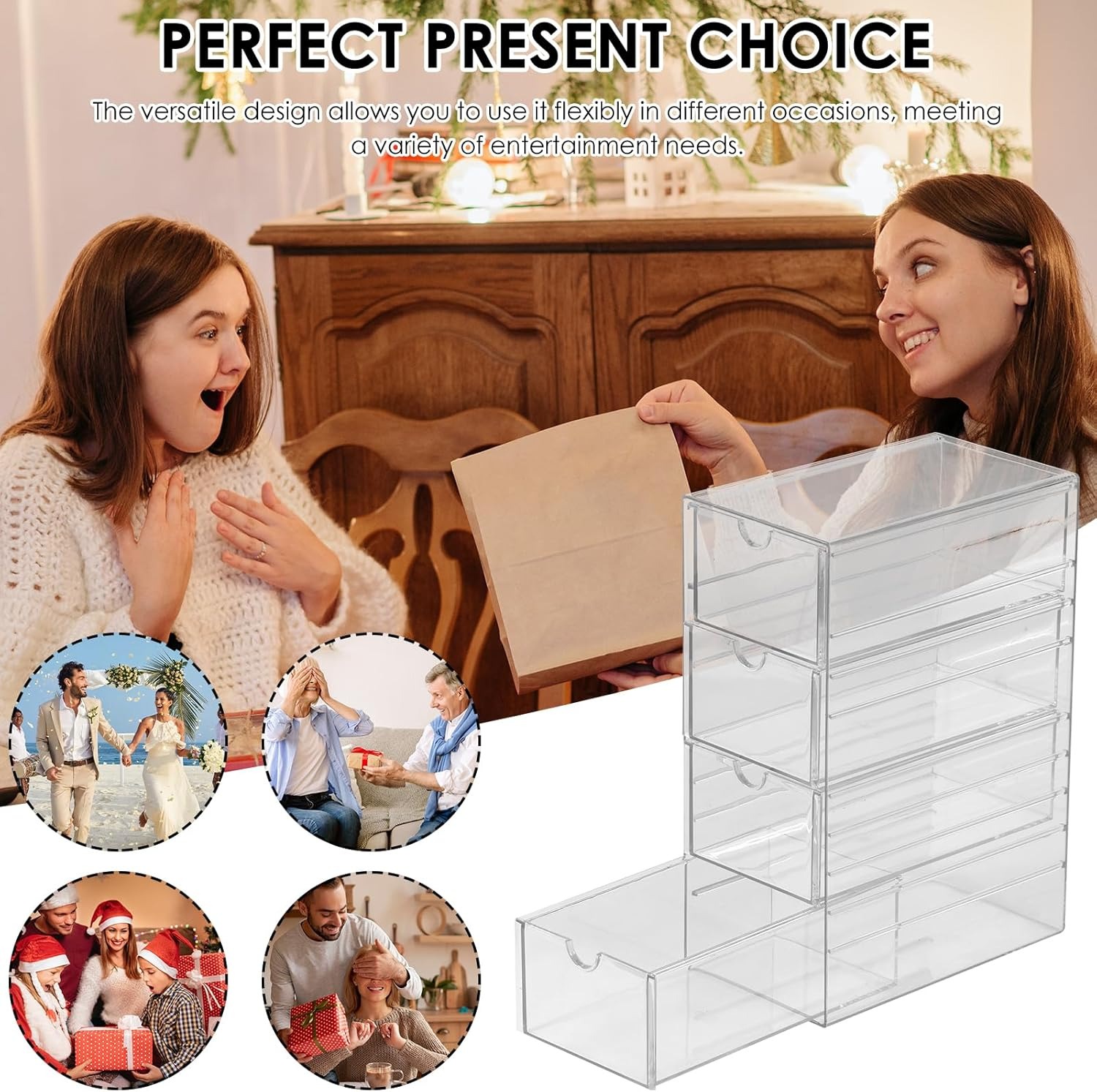 Clear Tea Bag Organizer Drawer, Tea Bag Organiser & Storage Box Stackable Storage Holder 4 Drawers Large Capacity Storage Drawer for Countertop Cabinet image number 2