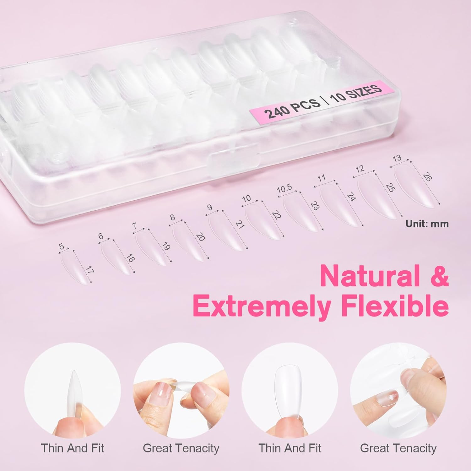Beloving Gel Nail Kit, Nail Extension Kit with 240Pcs Soft Gel Nail Tips Almond Shape, Portable Mini UV LED Nail Lamp, 2Pcs Nail Files, Acrylic Nail Clipper, Nail Glue for Gel Art Polish DIY Manicure image number 2