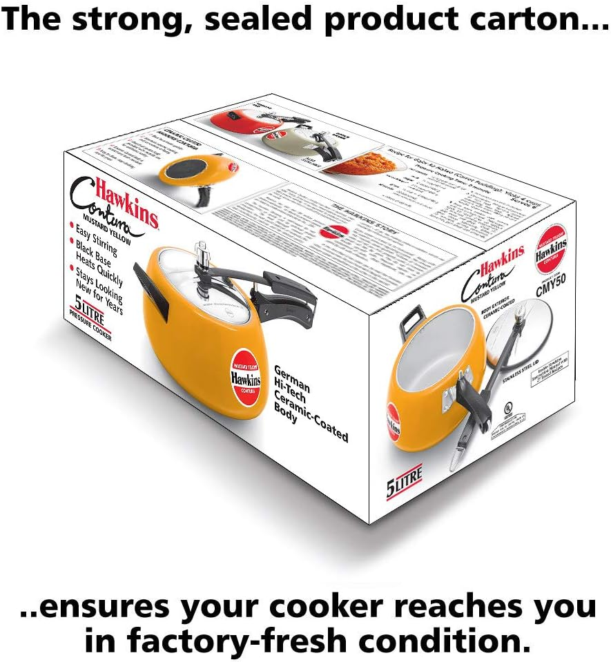 Hawkins Contura Ceramic-Coated Pressure Cooker, 5 Litre Capacity, Mustard Yellow image number 4