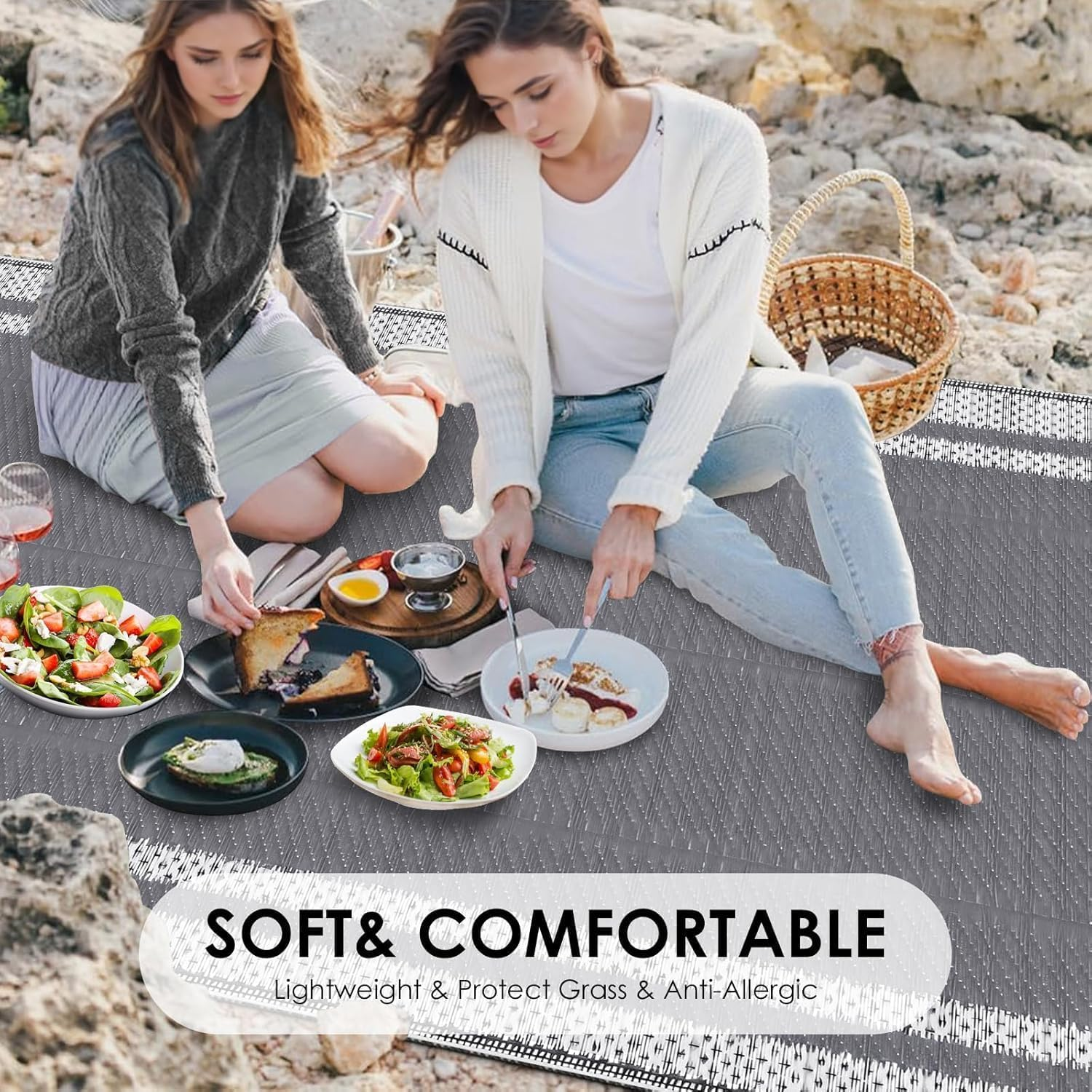 Large Waterproof Outdoor Rug for Patio, 152&times;244Cm Reversible Mat, Plastic Camping Rug for RV, Porch, Deck, Camper, Balcony, Backyard. (Bohemia, 152&times;244Cm) image number 5