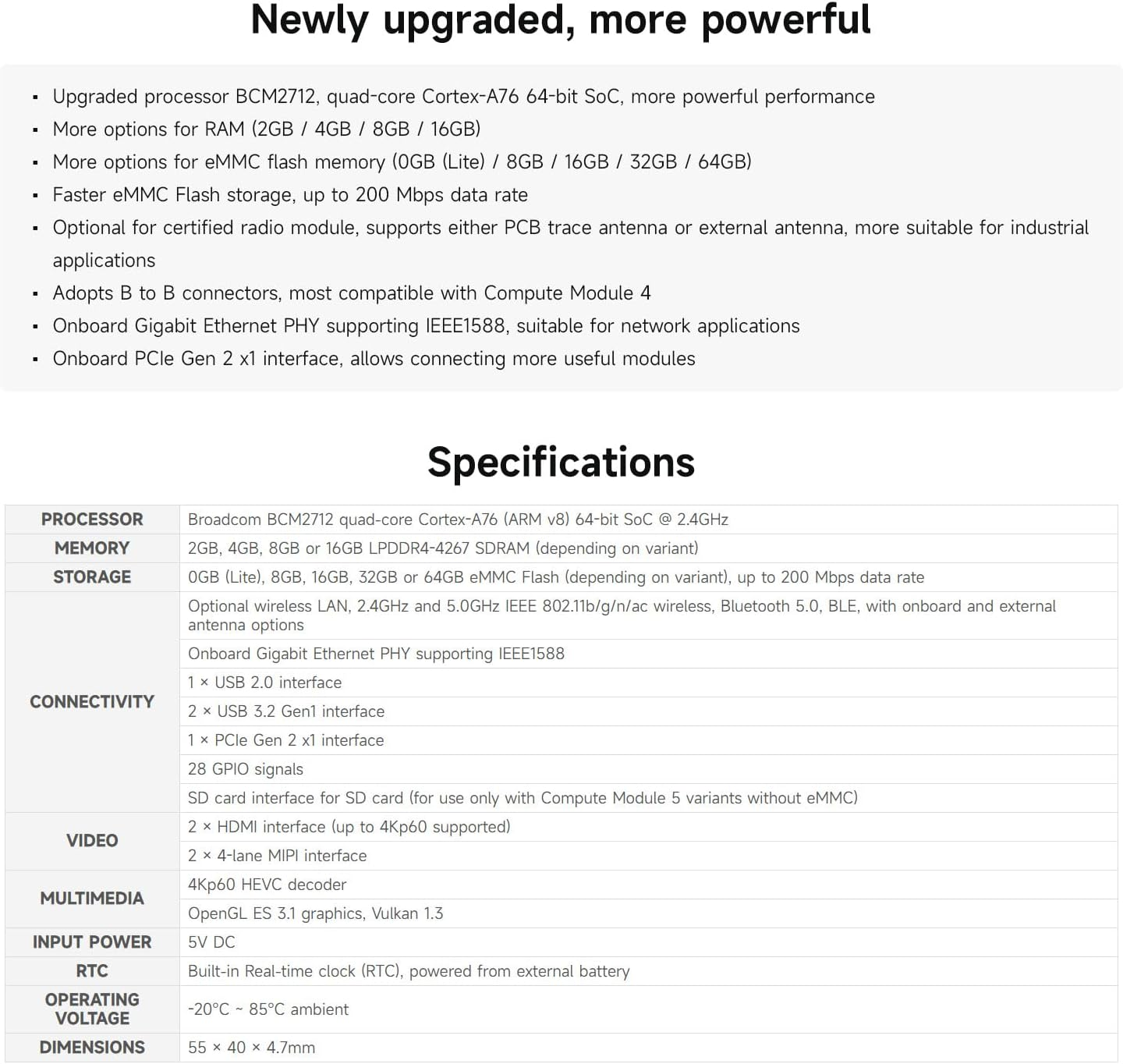 Waveshare CM5 Pi Compute Module 5, Comes with an Official Raspberry Pi CM5108000 (With Wire-Less, 8GB RAM, 0GB (Lite) Emmc Flash), an Antenna Kit and a HEATSINK (3 Items) image number 2