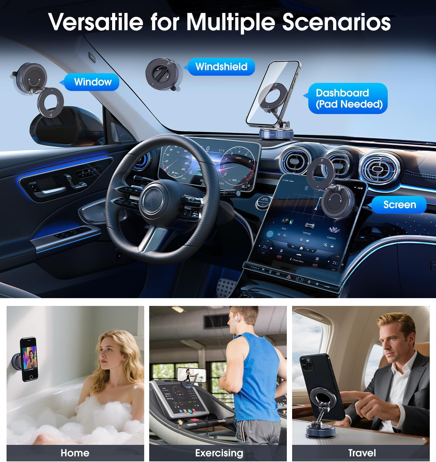 Car Phone Holder for Magsafe，360&deg; Foldable Magnetic Phone Holder with Strong Suction Cup Base, Compatible with Iphone 17/16/15/14 Series, Dashboard & Windshield Use image number 6