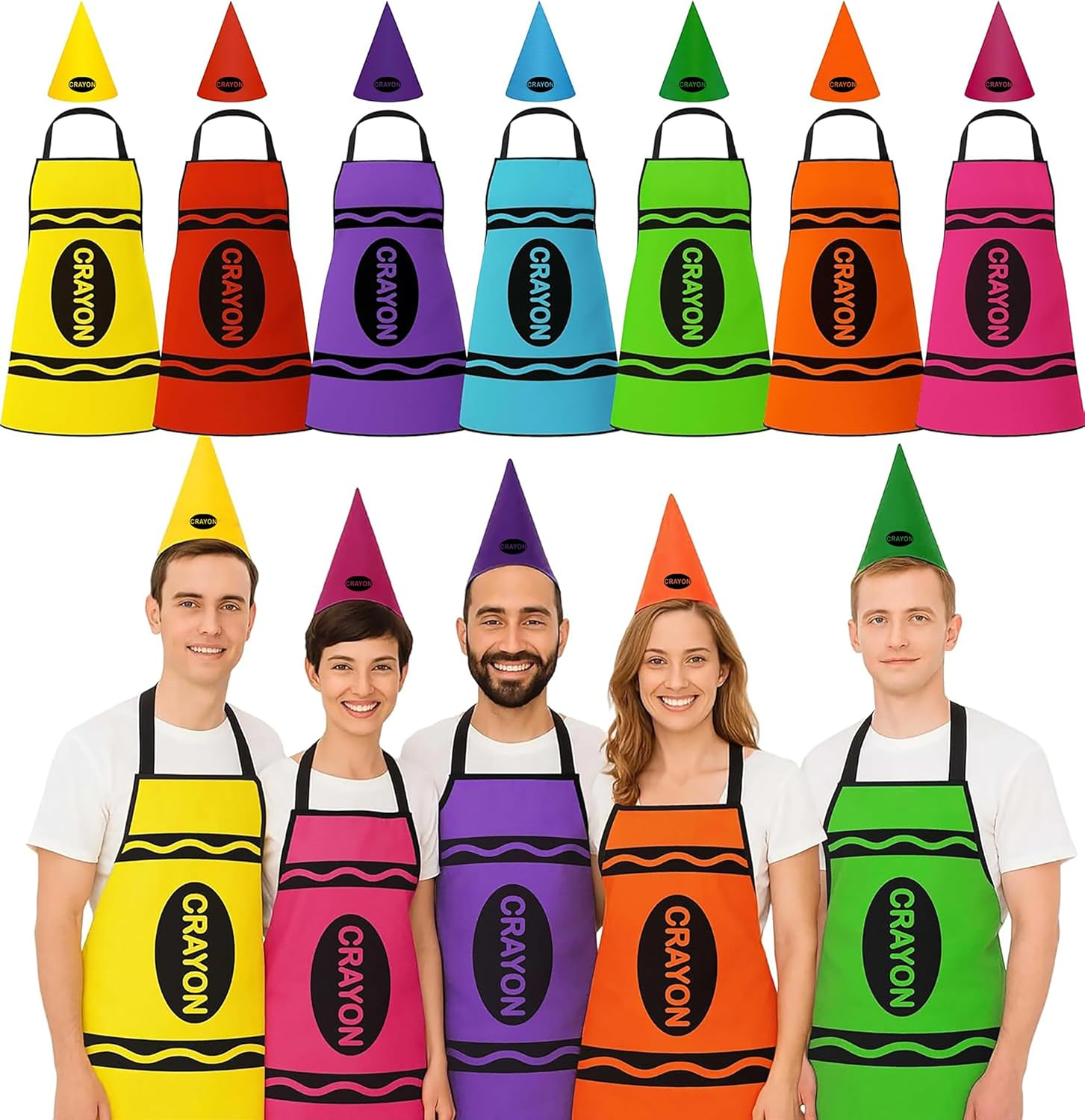 COSOUKE 7 Pack Crayon Costume Halloween Book Week Costumes Adult Waterproof Funny Apron Cosplay with Hat for Family Teacher (7, Crayon Costume, Adult) image number 3