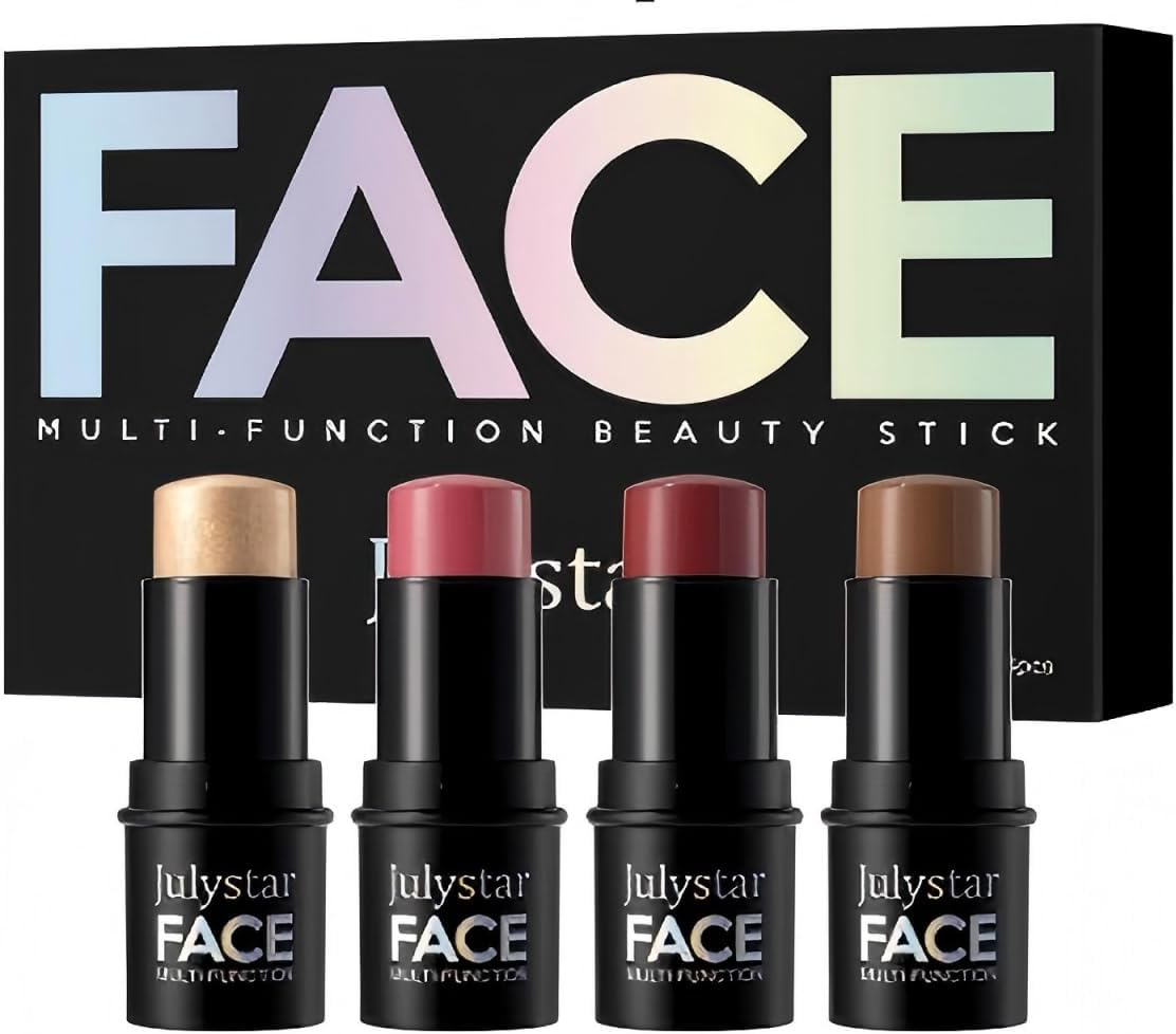 Face Sticks with Highlighter, Bronzer & Blush, Non-Greasy, Long-Lasting, Waterproof, Matte & Dewy Finish for Sculpting Cheeks(4Pack) image number 2
