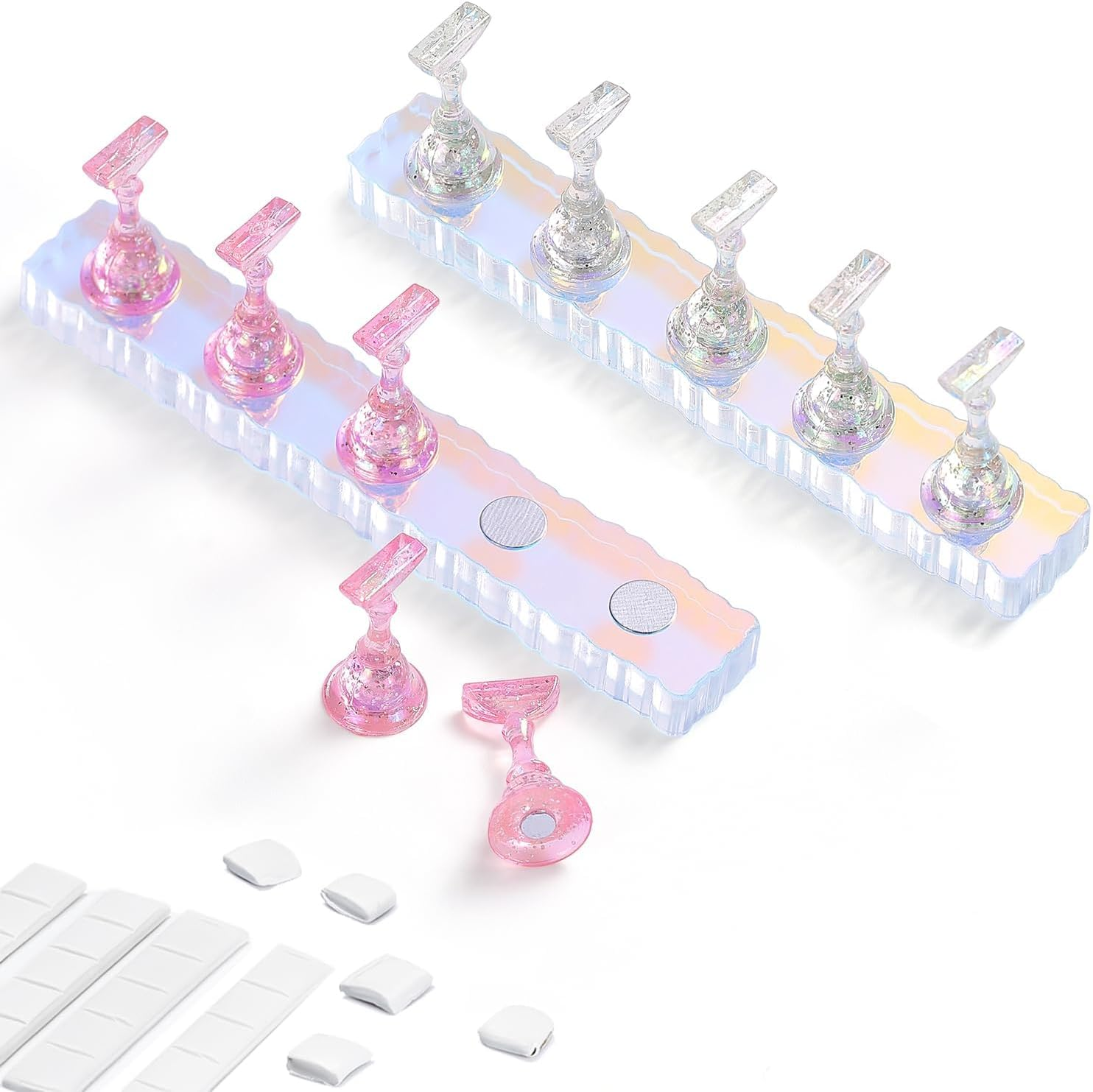 2 Set Nail Holder for Painting Nails, Aurora Acrylic Magnetic Practice Nail Stand Set - Fake Nail Holder for Press on Nails with Reusable Adhesive Putty (Aurora Pink) image number 4