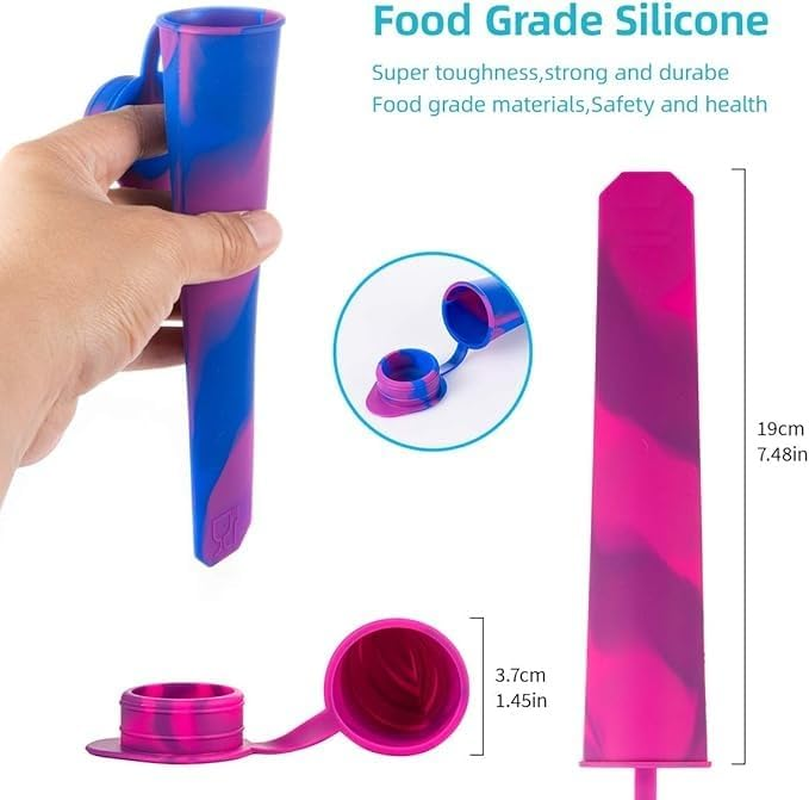 Leanockesa 6Pcs Silicone Popsicle Molds Silicone Ice Pop Molds Popsicle Molds with Lids Chocolate Molds for Kids Reusable Popsicle Tubes Multi Color image number 3