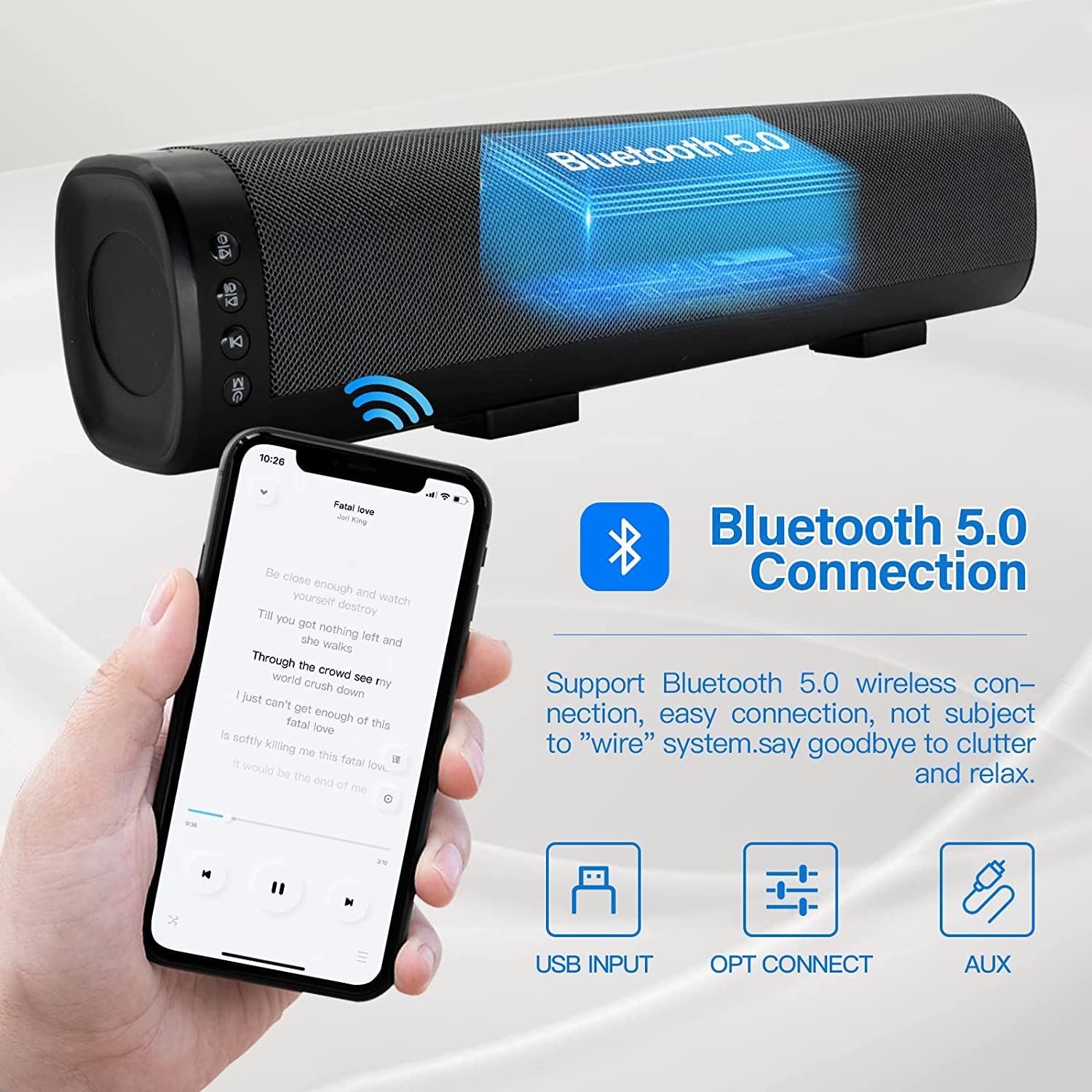 Mini Sound Bar for TV, 16 Inch Bluetooth Speakers, 50W Home Audio Speaker with Bass & Surround Sound with Subwoofer PC Desktop Soundbar and Speaker Bar with Aux/Hdmi/Optical/Usb-Wall Mountable-3Eqs image number 1