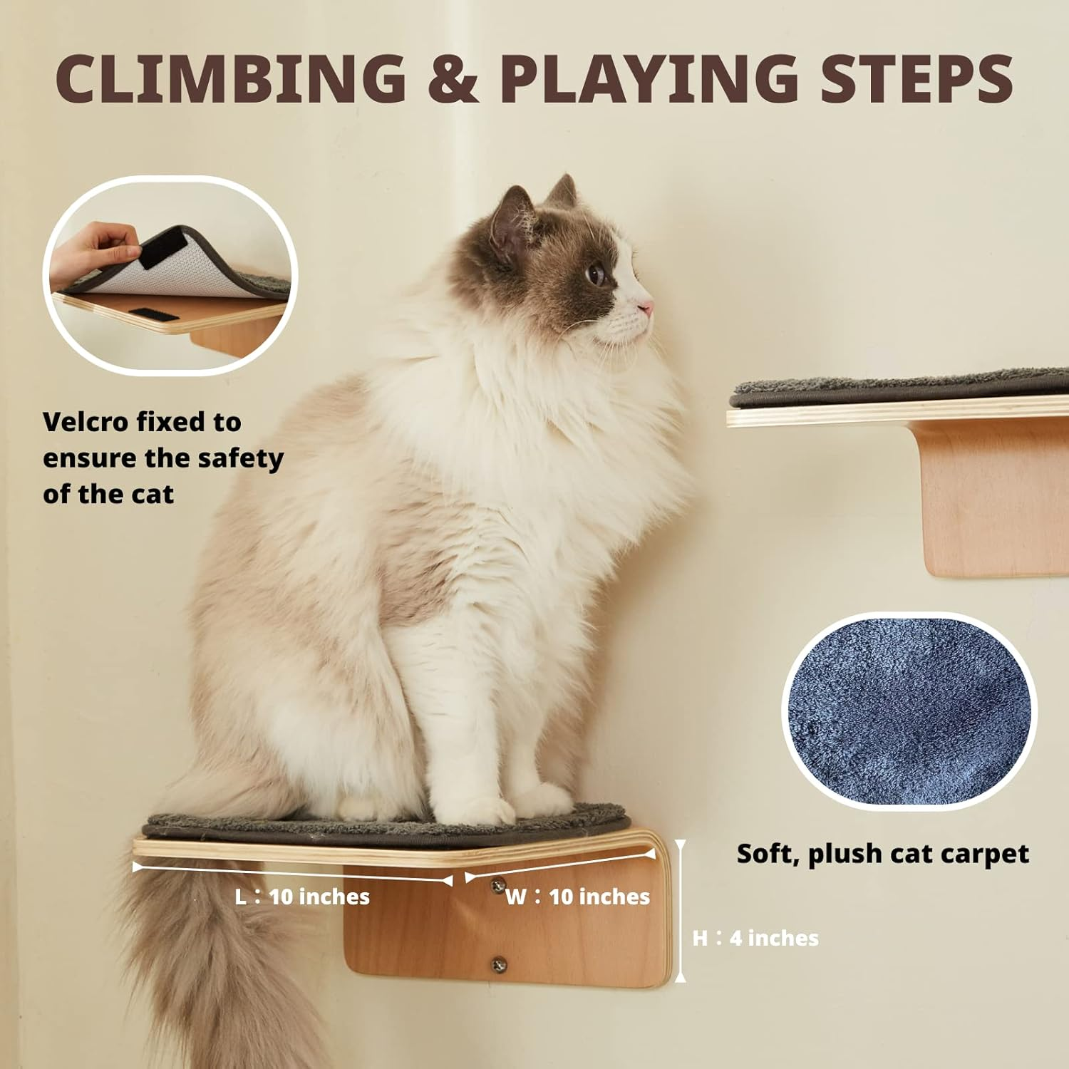 LIORCE Cat Wall Shelf with Two Steps - Wave Cat Shelves and Perches for Wall - Wall Mounted Cats Furniture for Sleeping, Playing, Climbing, and Lounging image number 5