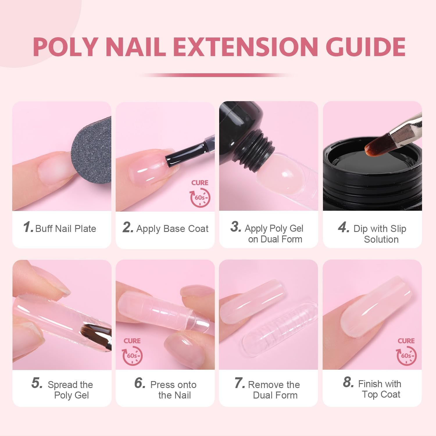 GAOY Poly Gel, 60G Nail Extension Gel, Pink Glitter Builder Gel Nail Enhancement Gel for Beginner & Professional Nail Art Salon DIY at Home image number 3