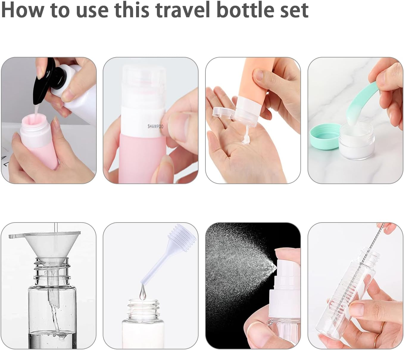 Travel Bottles for Toiletries, 17 Pcs TSA Approved Silicone Travel Containers for Toiletries, Leak Proof Refillable Liquid 3Oz 2Oz Travel Essentials Shampoo Conditioner Lotion BPA Free image number 6