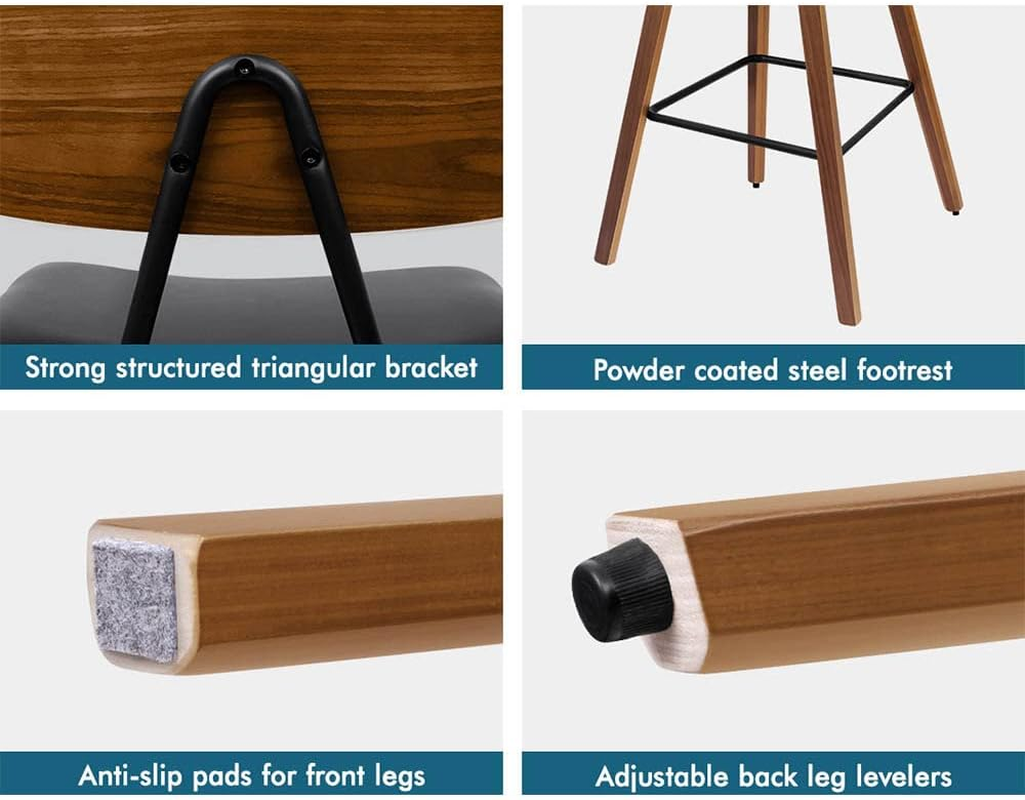 ALFORDSON 2Pcs Vintage Wooden Bar Stools Kitchen Dining Chair Black Counter Chair with Footrest, Backrest and Anti-Slip Pads for Home Bar Dining Room image number 2