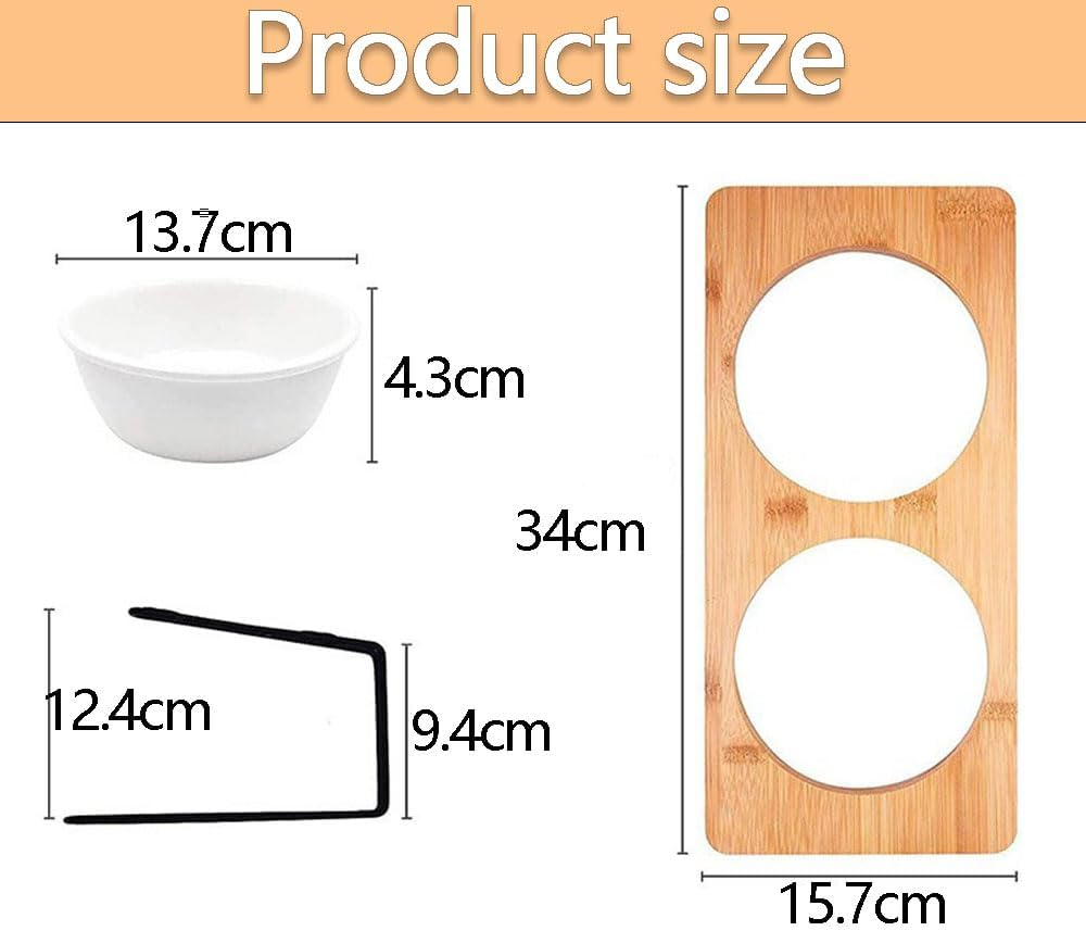 Elevated Ceramic Cat Bowls with 15&deg; Tilted Solid Bamboo Stand &ndash; Raised Food & Water Feeder Set for Cats & Small Dogs, Anti-Vomit Non-Slip Design image number 2