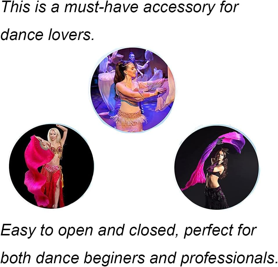 TMZAQH Women 1 Pair (Left+Right) Silk Belly Dance Fans Veil Belly Dancing Long Folding Fans Length 150 Cm Width 90 Cm