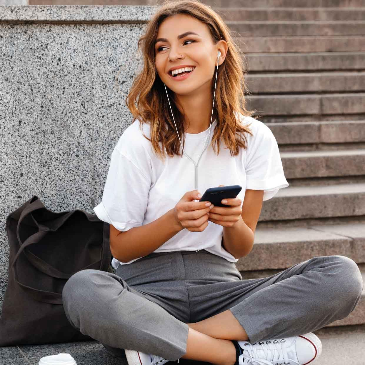 Laser Wired In-Ear Earphones with In-Line Controls, USB-C, Headphone, White image number 3