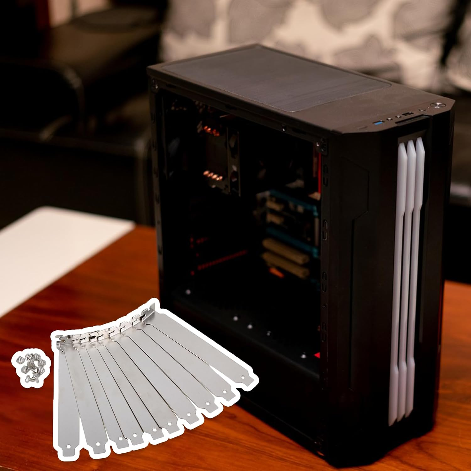 RDEXP 12X2Cm Silver Stainless Steel Computer Case Rear Slot PCI Bracket Blank Filler Cover Plate Flat Section with Screw Set of 10 image number 2