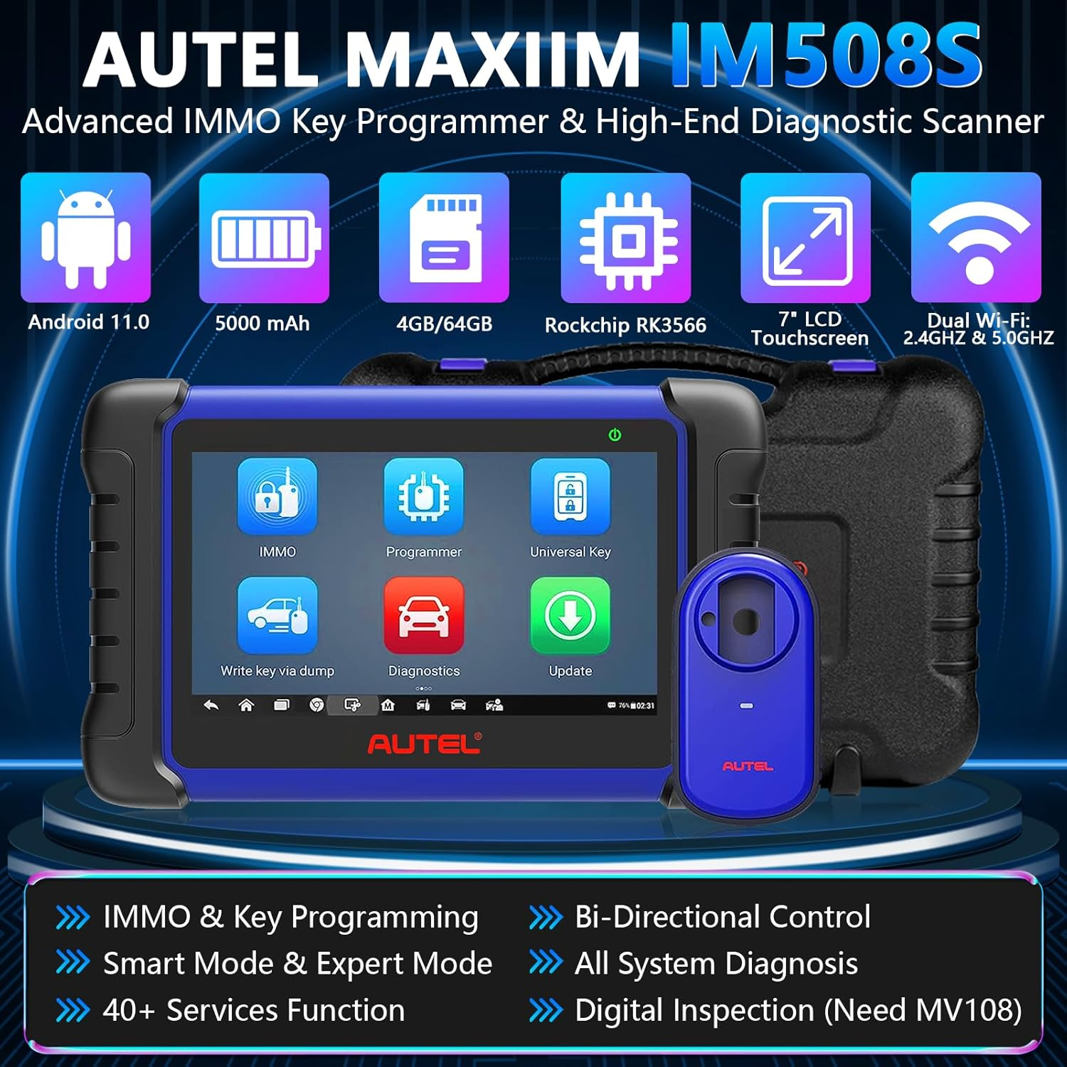 Autel Key Programmer Maxiim IM508S, 2024 Android 11 Version of Autel IM508 IMMO Key Fob Programming Tool, OBDII Diagnostic Tool Same as MK808BT Pro Bi-Directional Scanner with 36+ Services image number 5