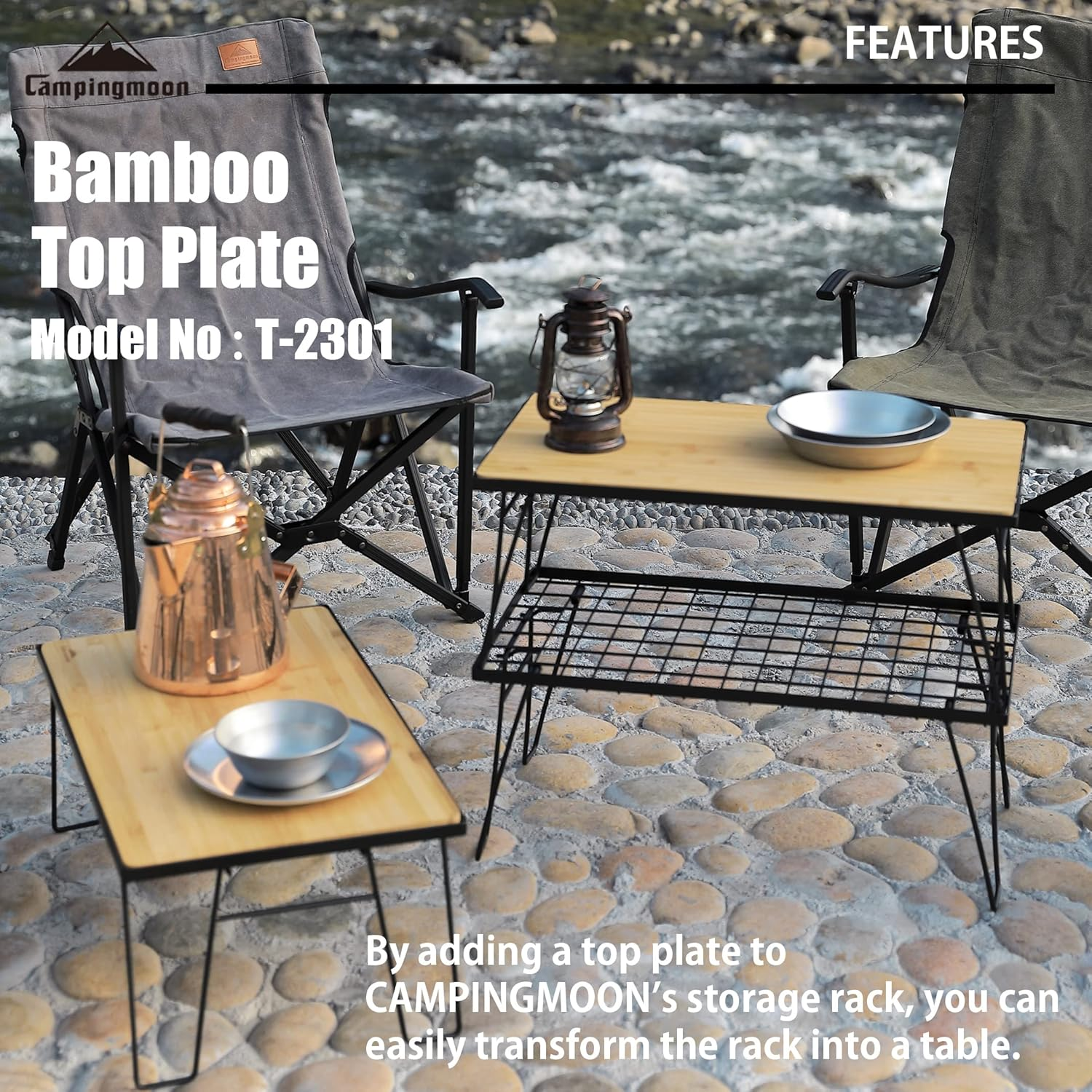 Top Board Bamboo Plate L 23'' X W 13.2'' X T 0.5'' for Camping Storage Field Rack T-2301 image number 2