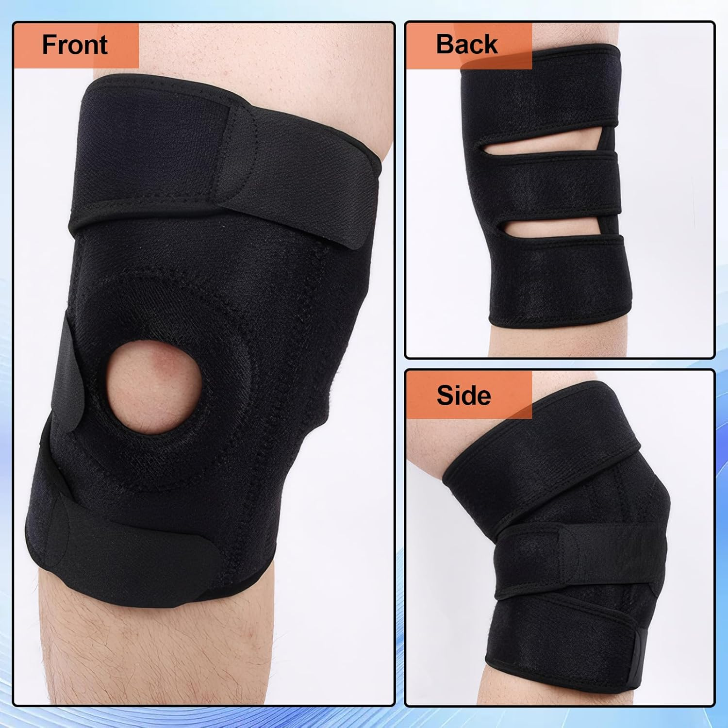 Knee Brace, Adjustable Compression Knee Sleeve with Open Patella Protect Pads for Men Women Sports Athlete Joint Support, Injury Recovery, Meniscus Tear, Pain Relief image number 3