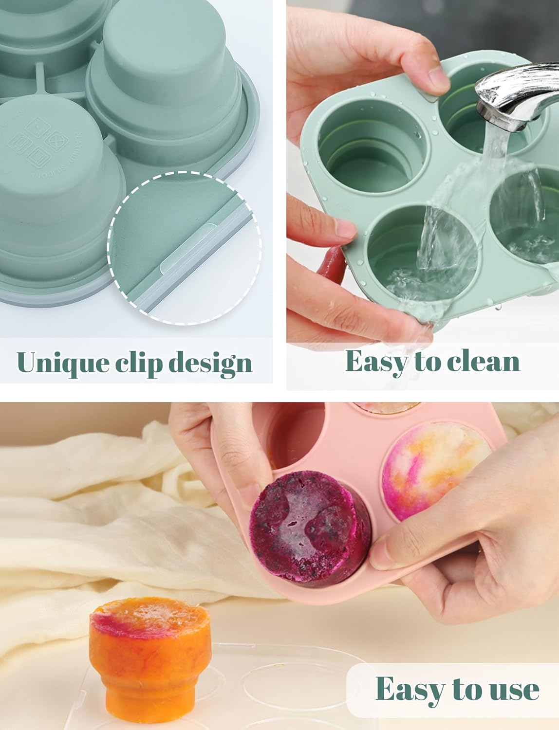 Stackable Reusable Baby Food Freezer Storage Tray Silicone Freezer Tray Storage Containers Baby Food Ice Cube Trays Milk Trays for Breastmilk Blue image number 4