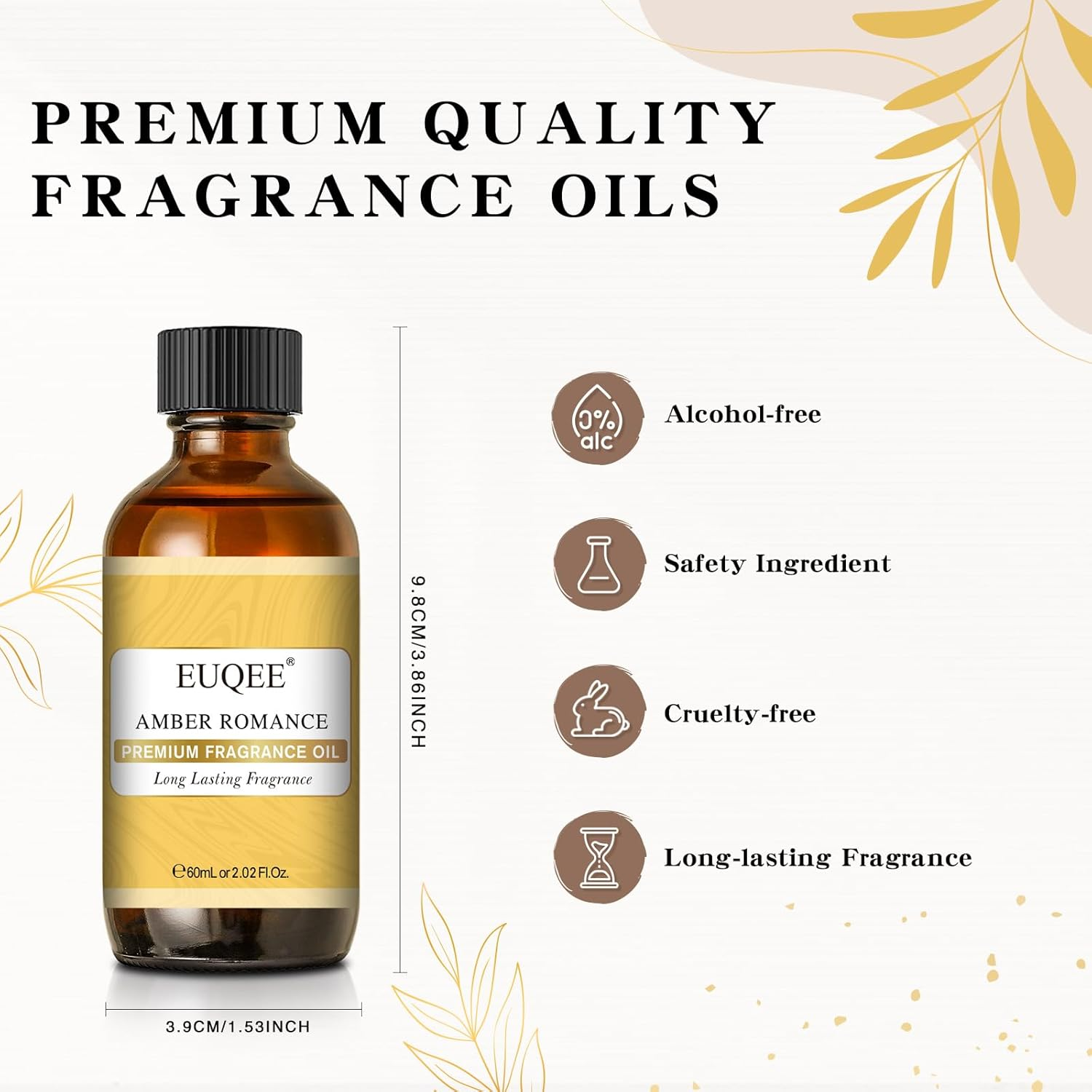 EUQEE Amber Romance Fragrance Oils, 2.02 Fl Oz Essential Oils for Diffuser, DIY Soap, Candle Making - with Glass Dropper (60Ml) image number 1
