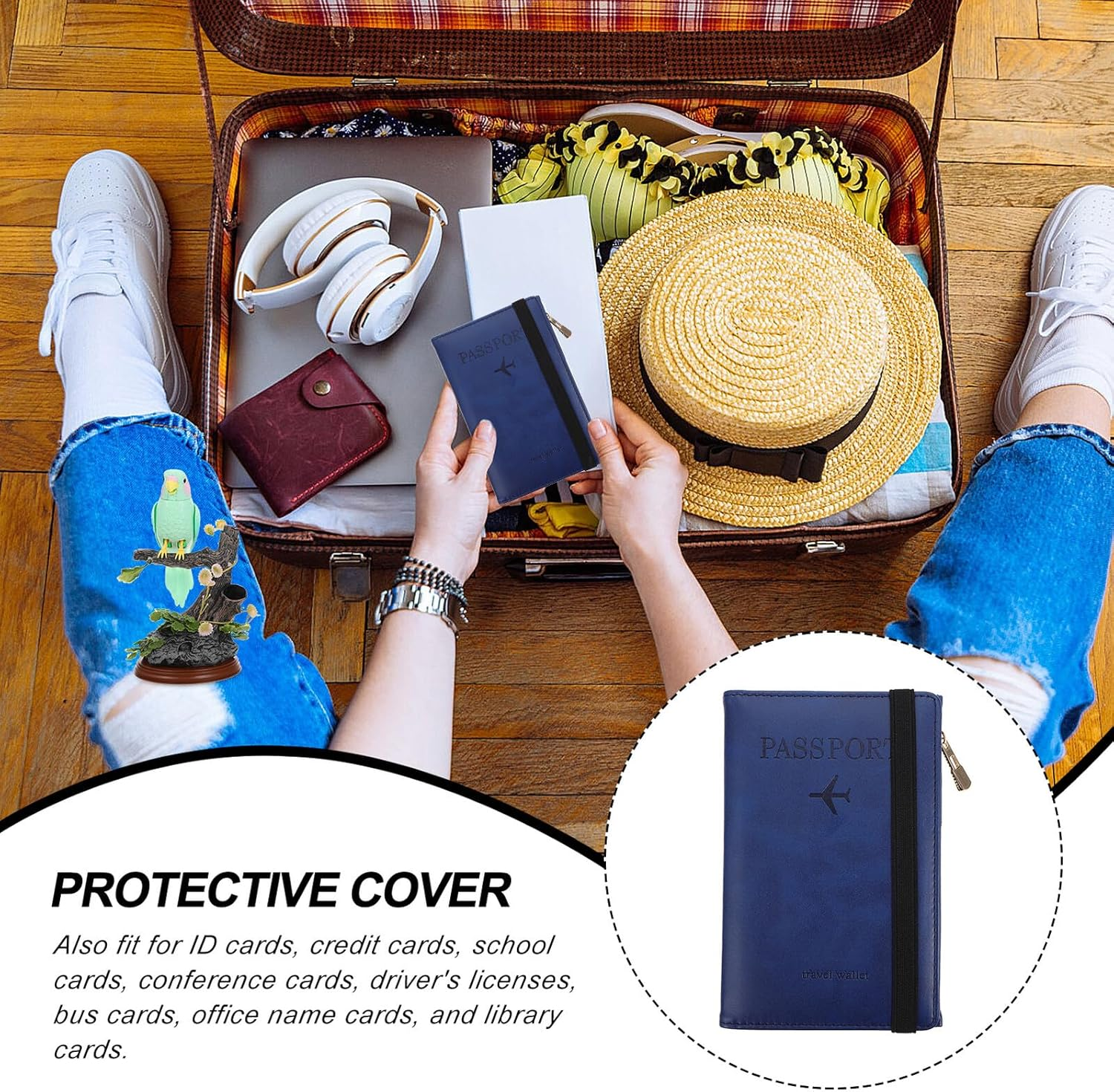 LIFKOME Pu Passport Cover RFID Blocking Cardholder Travel Document Holder Short Style Blue for Business and Leisure image number 6