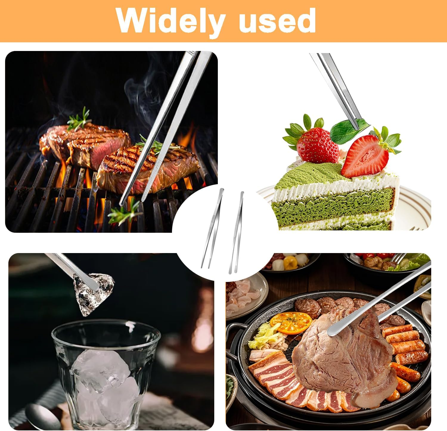 2 Pcs Kitchen Tweezers,12 Inch Stainless Steel Grill Tweezers Tongs for Cooking,Bbq,Repairing image number 3