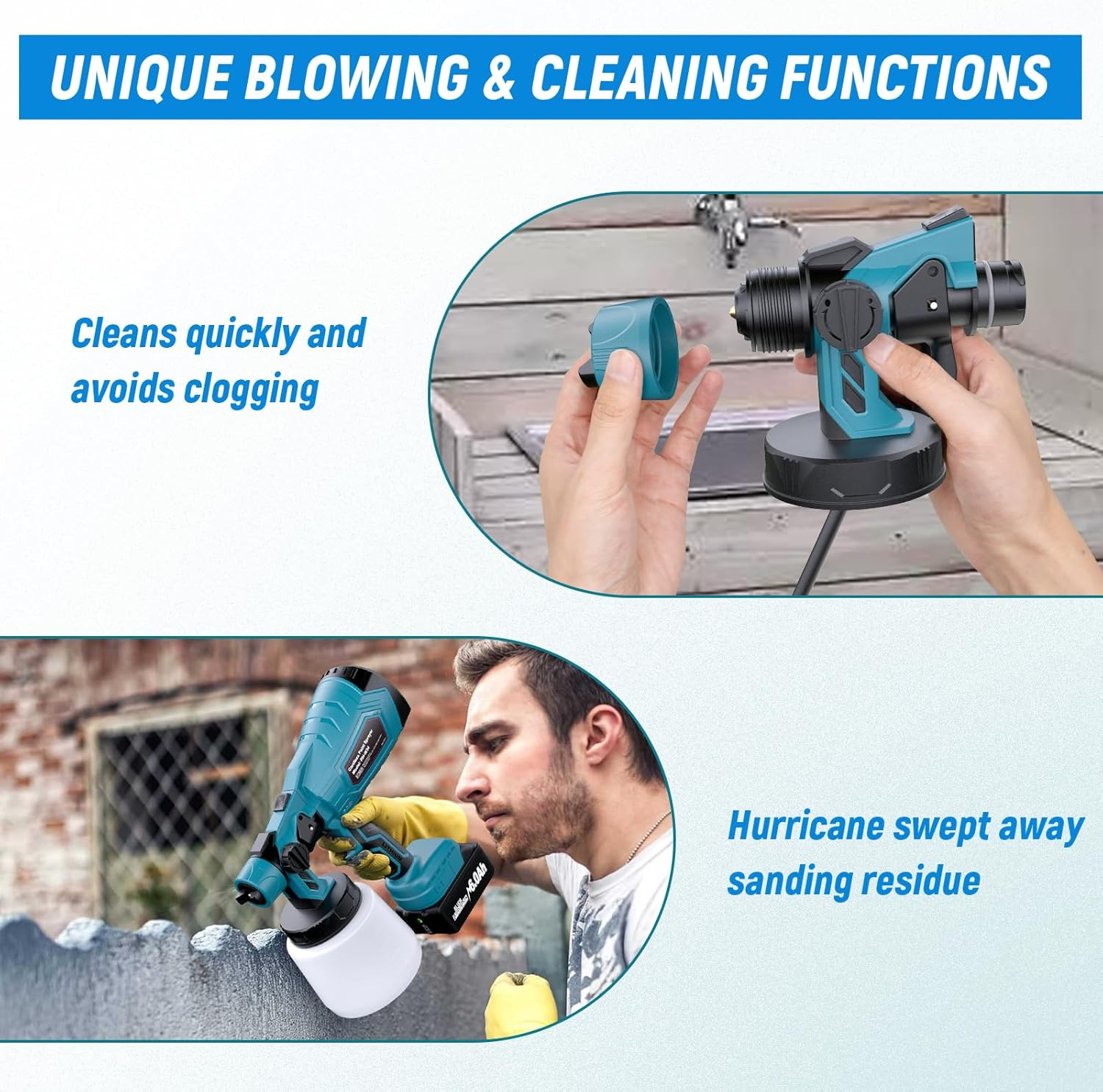 Wireless Paint Spray System for Makita 18 V Battery (Without Battery), Battery Paint Sprayer for Fences and Decking, Spray Gun, Hand Paint Sprayer for Home DIY Painting, 3 Spray Patterns & 1000 Ml - Blue For Makita Batteries image number 6