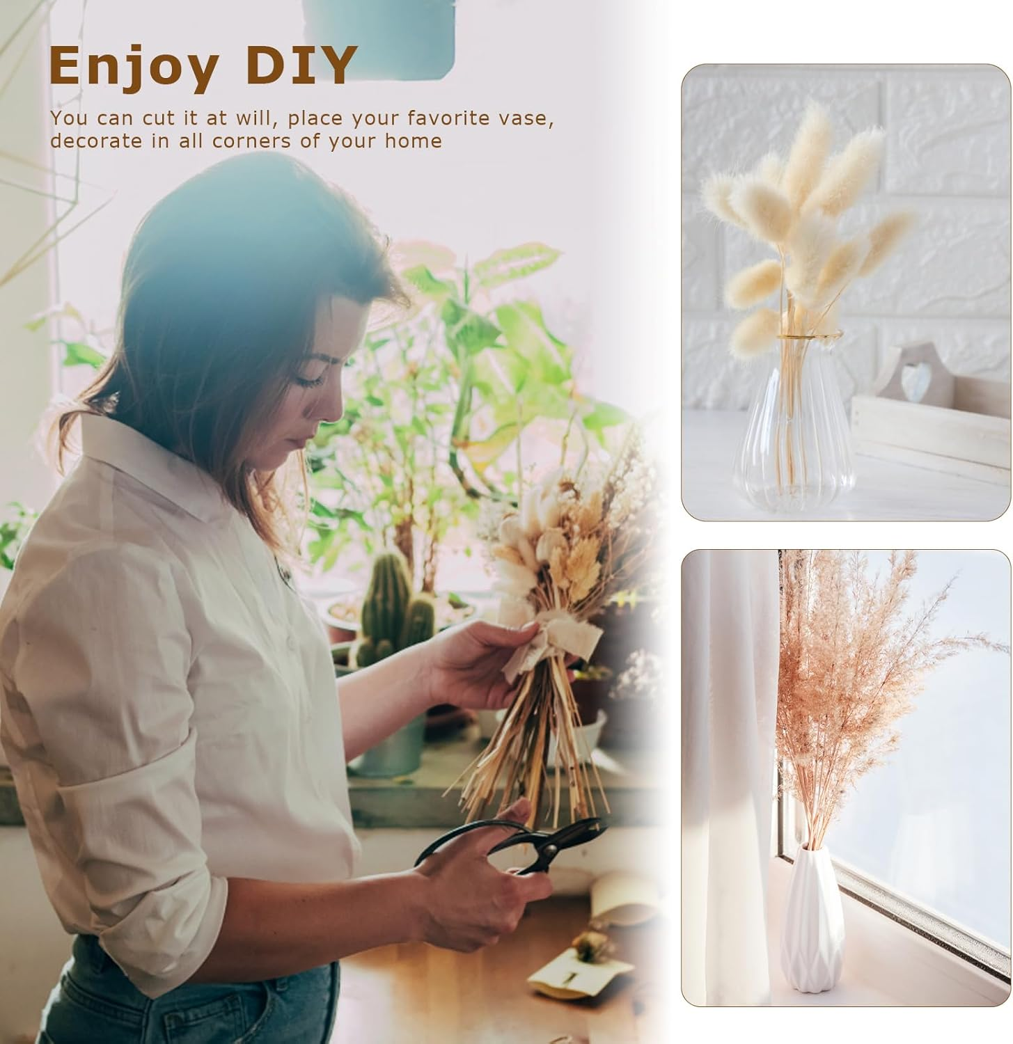 109 Pcs Pampas Grass Decor Boho Home Decor Dried Flowers, Beautiful Natural Dried Pampas Grass Bouquet for Office Decor, Wedding Decor, Farmhouse Decor, Festival Decor