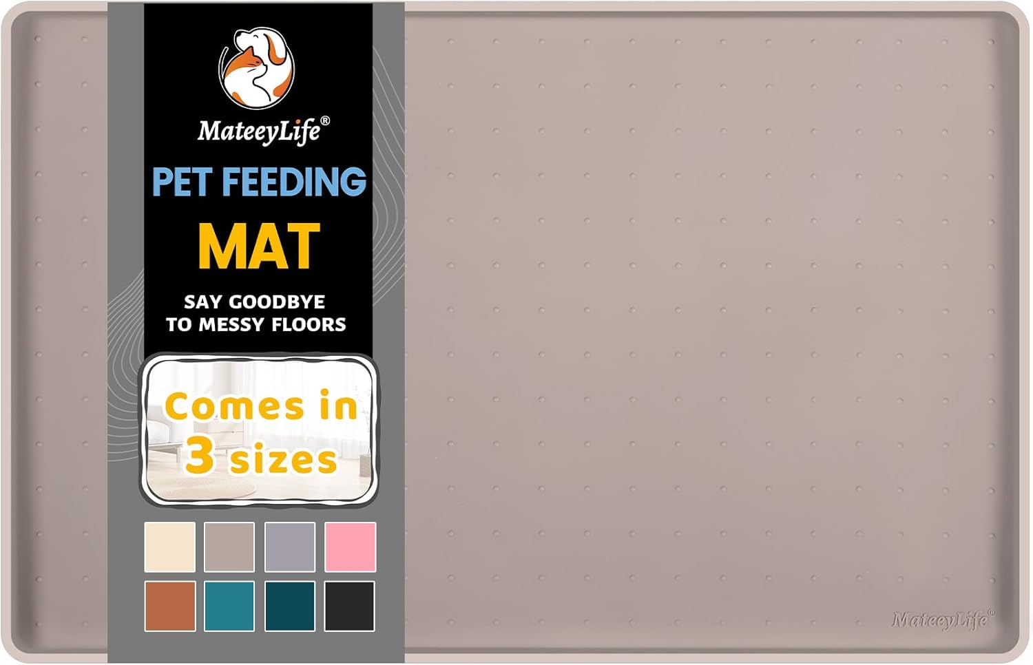 Mateeylife Silicone Cat & Dog Food Mat for Floors Waterproof, Anti-Slip Dog Bowl Mats for Food and Water, Pet Feeding Mats with Lip to Prevent Spills, Pet Placemat for Messy Drinkers to Protect Floors