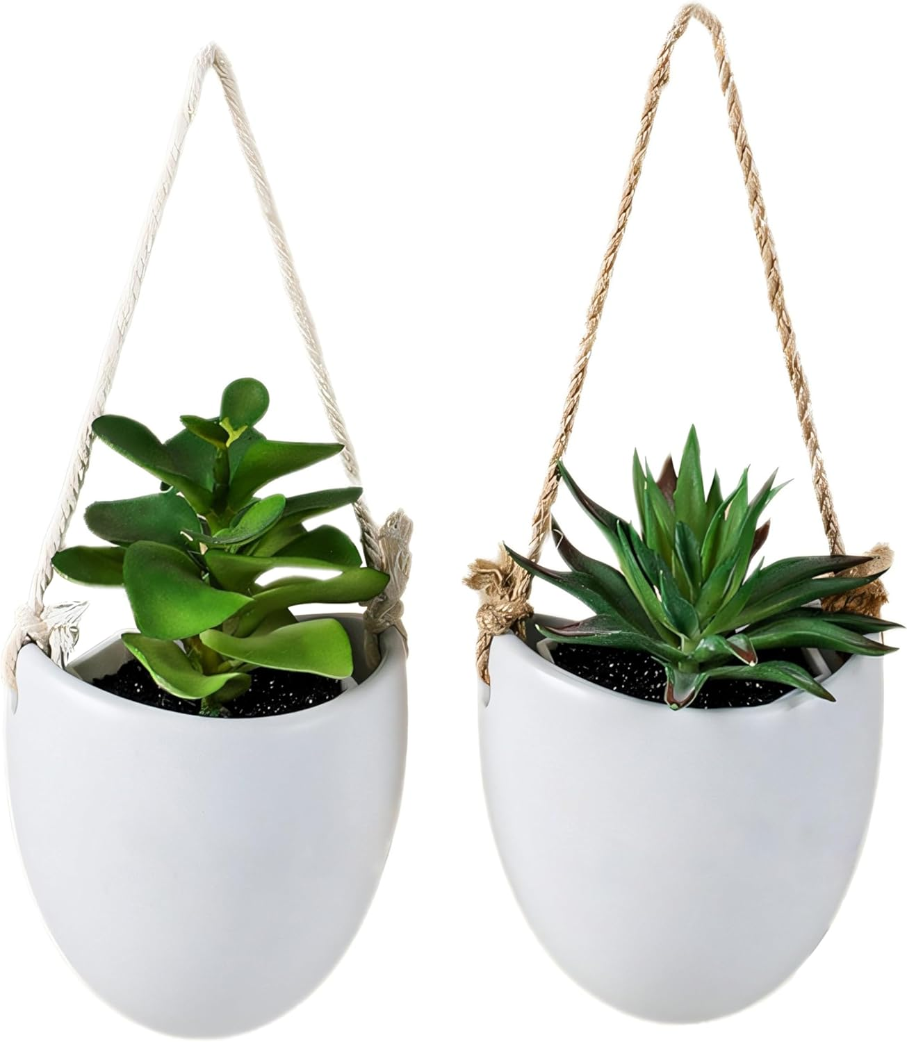 ONEIN Wall Planters Hanging Ceramic Plant Pots 2 Pieces, Hanging Planter Wall Decoration for Indoors, Balcony and Garden - White (Matte) image number 5