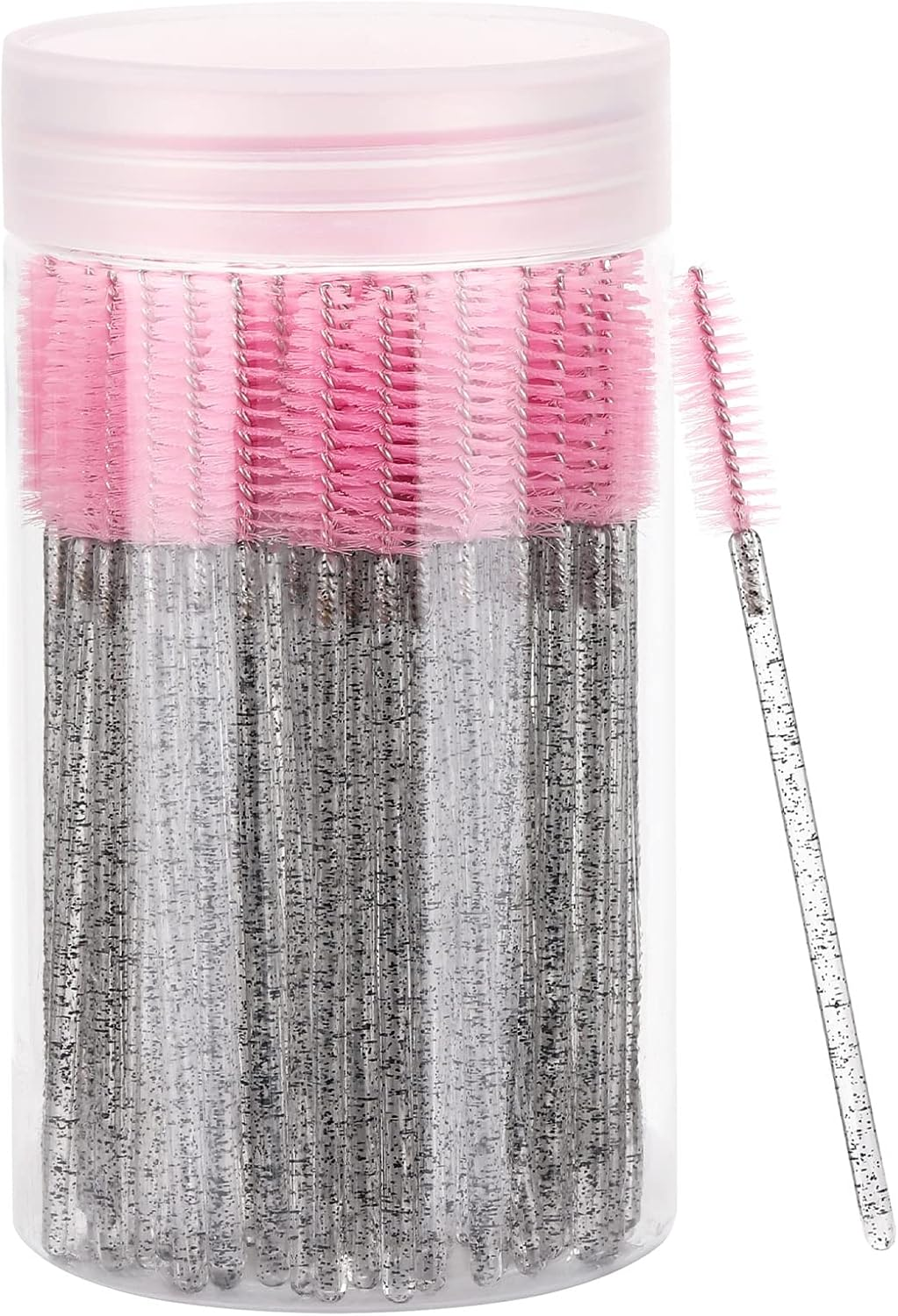 100 Pcs Disposable Mascara Wands, Lash Brushes with Container, Crystal Eyebrow Spoolies Brush for Eyelash Extensions (Pink, Hotpink)