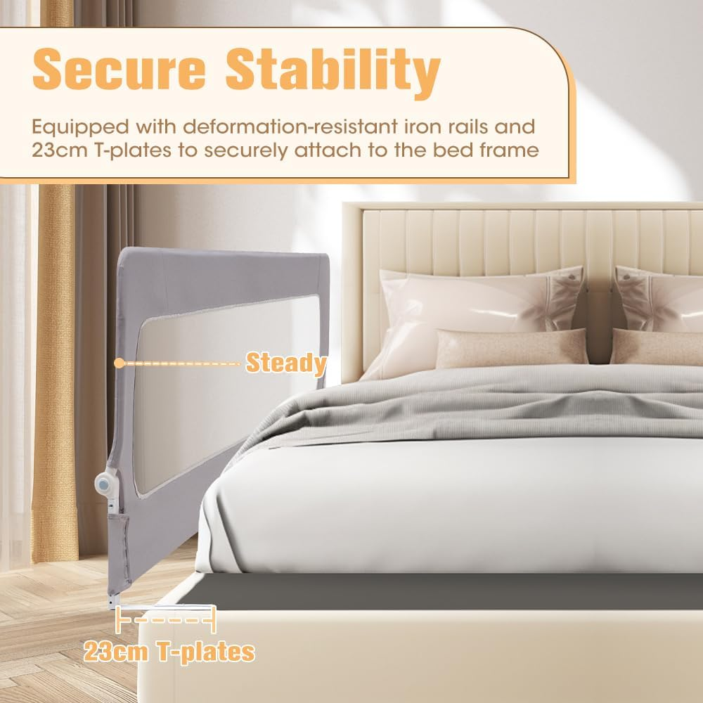 Playpals Toddler Bed Rail, Extra Long Baby Kids Bed Rail Guard Height Adjustable Folding, Crib Safe Bed Side Rail for Queen, Full Size, Twin, King Size (1 Piece, 180Cm X 72Cm/85Cm) image number 3