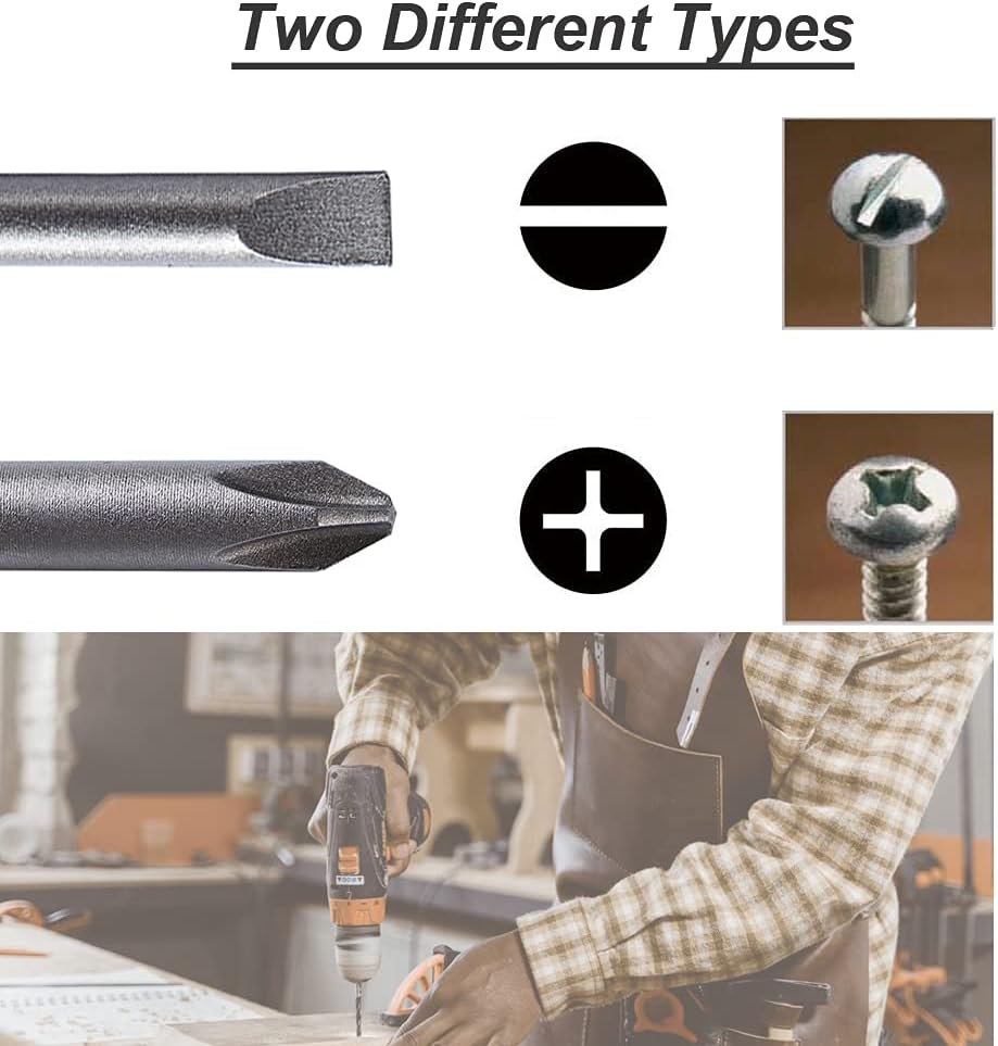 VESTTIO Long Screwdriver Bit Set Slotted SL3 SL4 SL5 SL6 Phillips PH1 PH2 10PCS 1/4 Inch Hex Shank 4 Inch/100 Mm Length S2 Steel with Magnetic for Power Screwdriver Drill Impact Driver