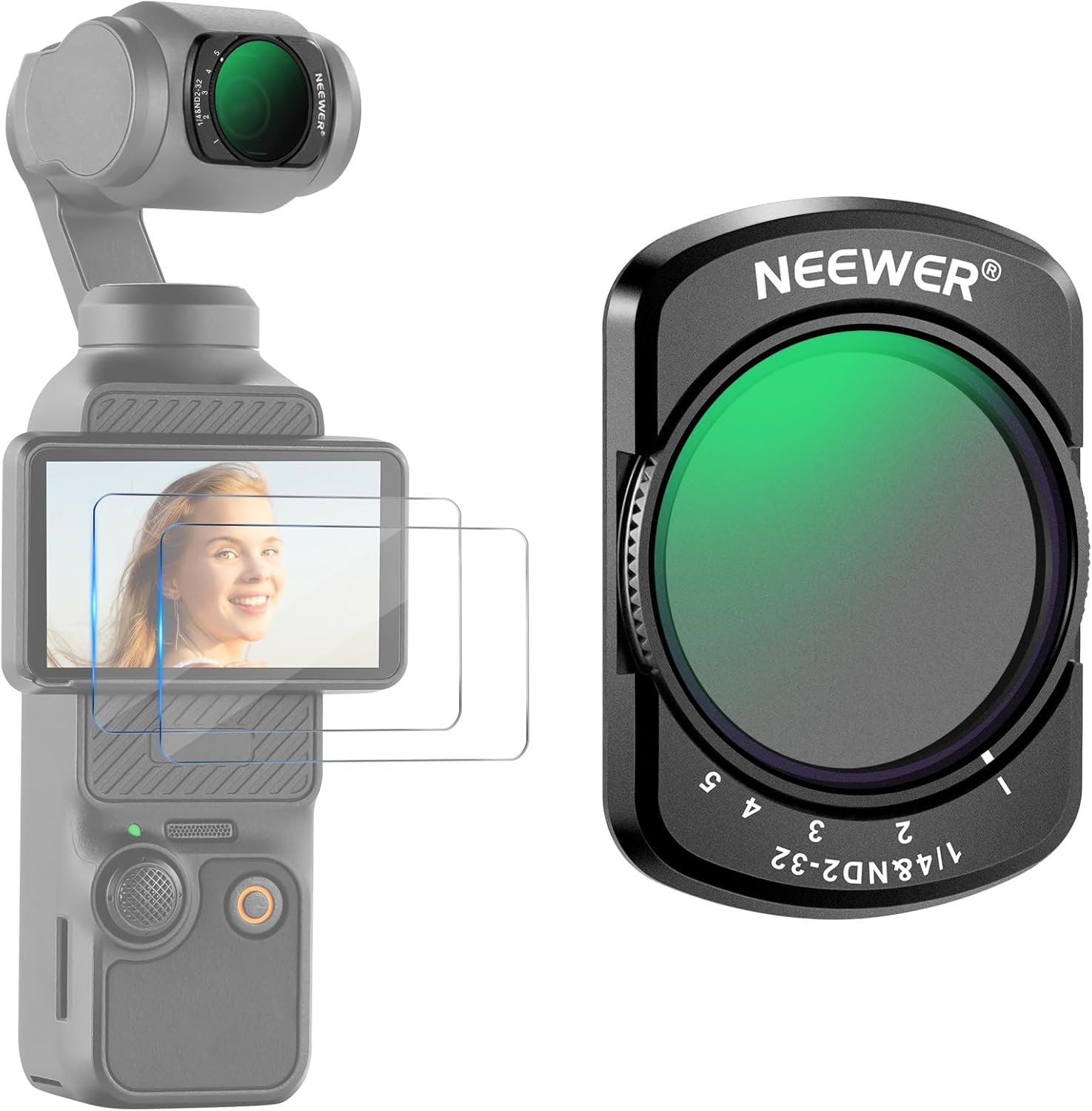 NEEWER Variable ND & 1/4 Black Diffusion Effect Filter Compatible with DJI Osmo Pocket 3 Creator Combo Accessories, Magnetic Action Camera ND2-32 Lens Filter Kit & 2 Screen image number 6