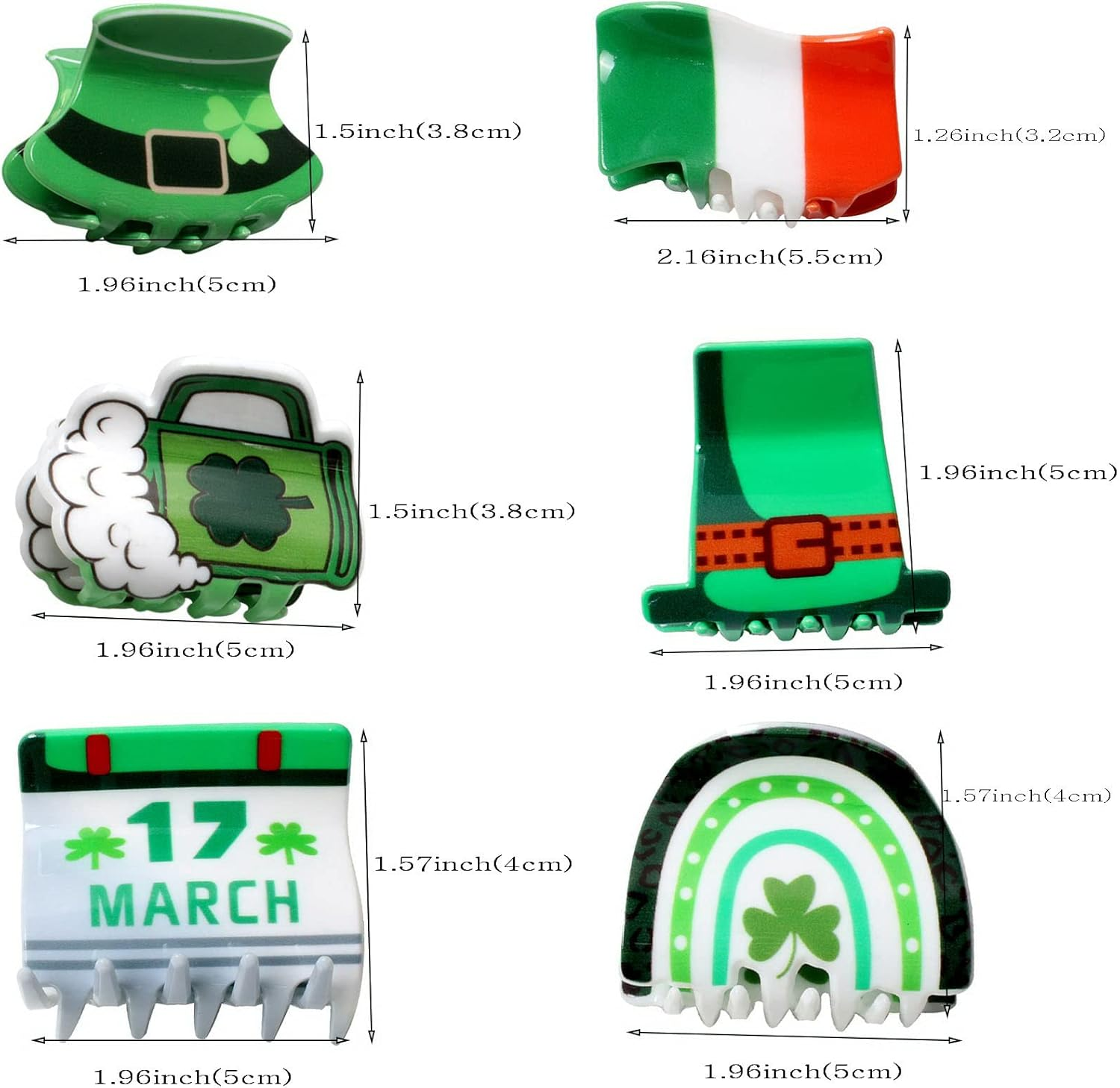6PK Irish Day Hair Accessories for Girls Green Claw Clips for Women Cute St Patrick&rsquo;S Day Hair Clip Green Hat Hair Claws (Color A) image number 3