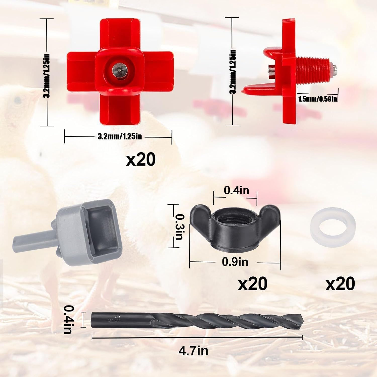 Horizontal Leakproof Feeder Nipple with Drill Bits, 20Pcs Automatic Poultry Nipple Waterer with Drill Bits, Chicken Nipples Horizontal Side Mount Poultry Water Nipples image number 6