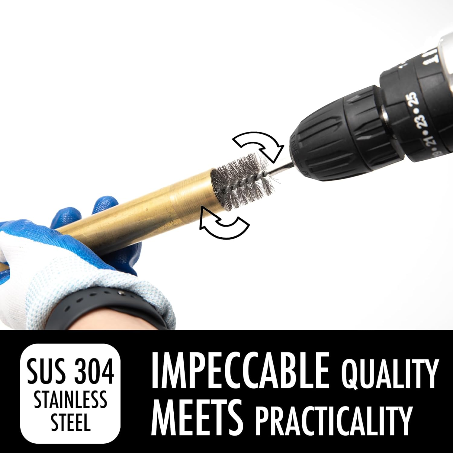 Vouyar 6Pcs Copper Tube Pipe Cleaner, 1/2&rdquo; 3/4&rdquo; 1&rdquo; Pipe Cleaning Brush Set, Stainless Steel Wire Bore Brushes for Power Drill, 1/4 Inch Hex Shank image number 3