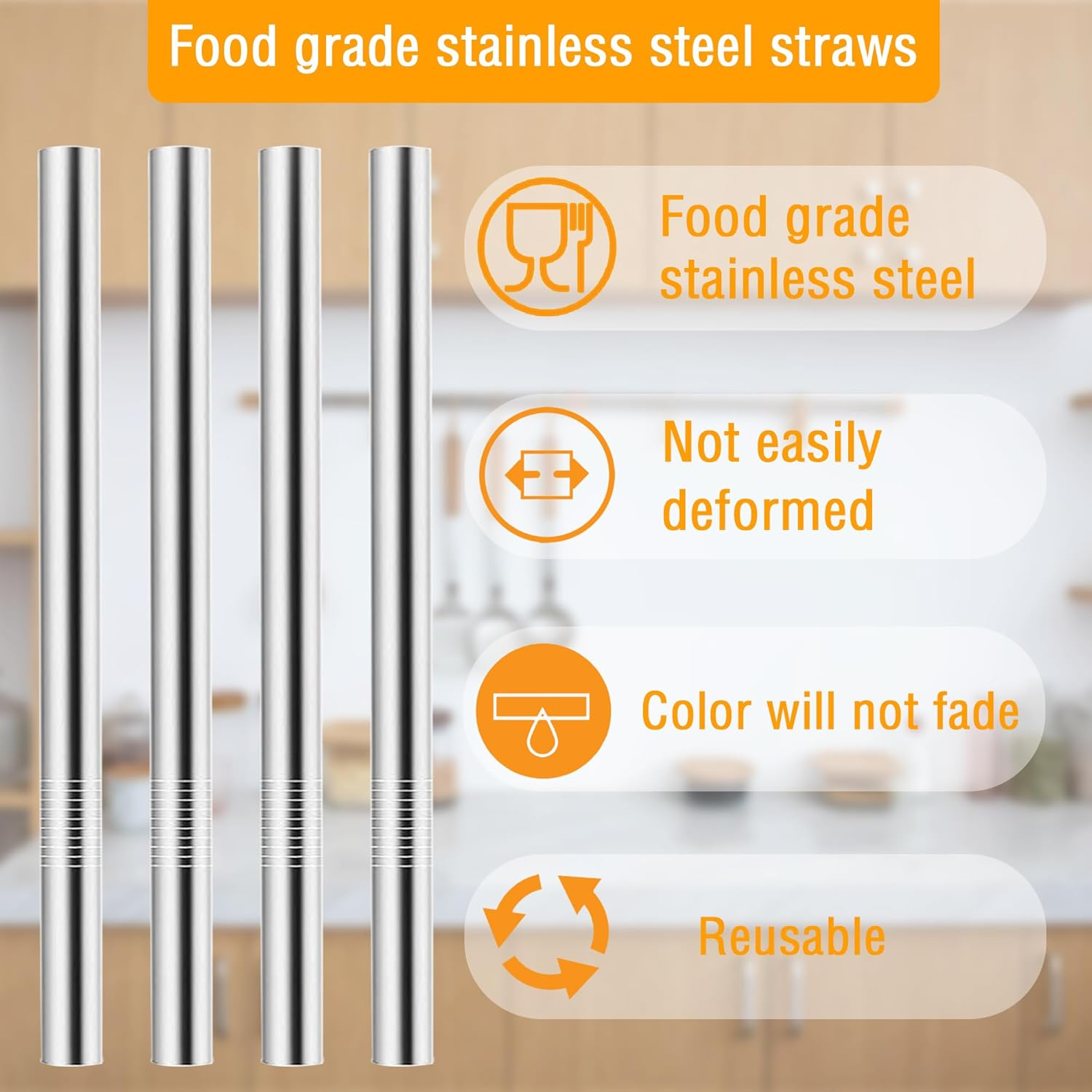 4-Pcs Metal Straws Reusable Compatible Owala Water Bottle 24 Oz 32 Oz with 2 Straw Cleaner, Steel Replacement Straws Parts, Reduce Straw Replacement image number 1