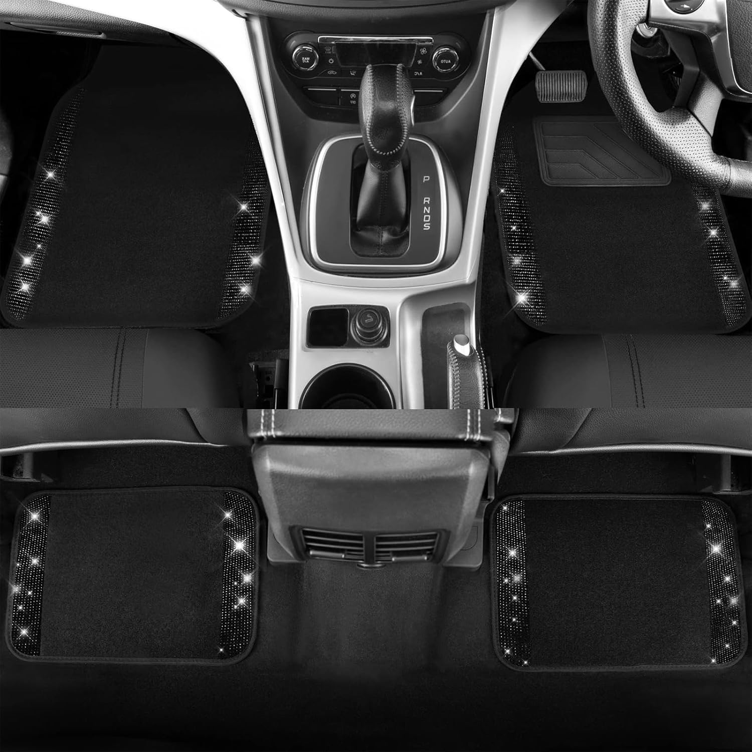 Bling Diamond Car Floor Mats Full Set, 4 Pack Sparkle Glitter Diamond Carpet with Anti-Slip Heel Pad, Waterproof Shining Rhinestone Automotive Mat Universal Fit Sedans,Suv,Vans,Trucks (Black Diamond) image number 6