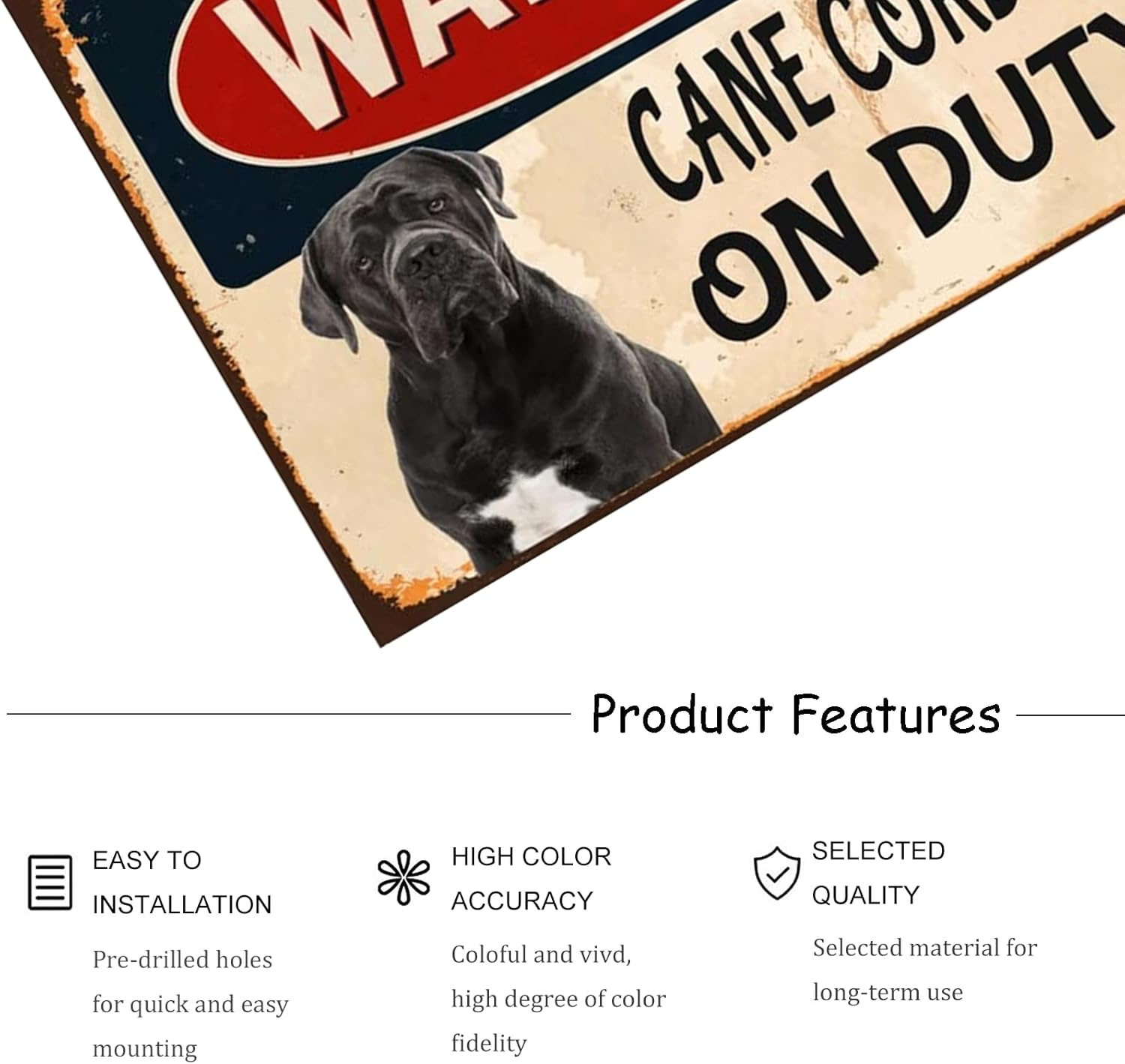 Snowsun Metal Sign Warning Cane Corso on Duty Warning Sign Warning Sign Retro Aluminum Tin Signs for Home Garden Street Outdoor 8X12 Inches