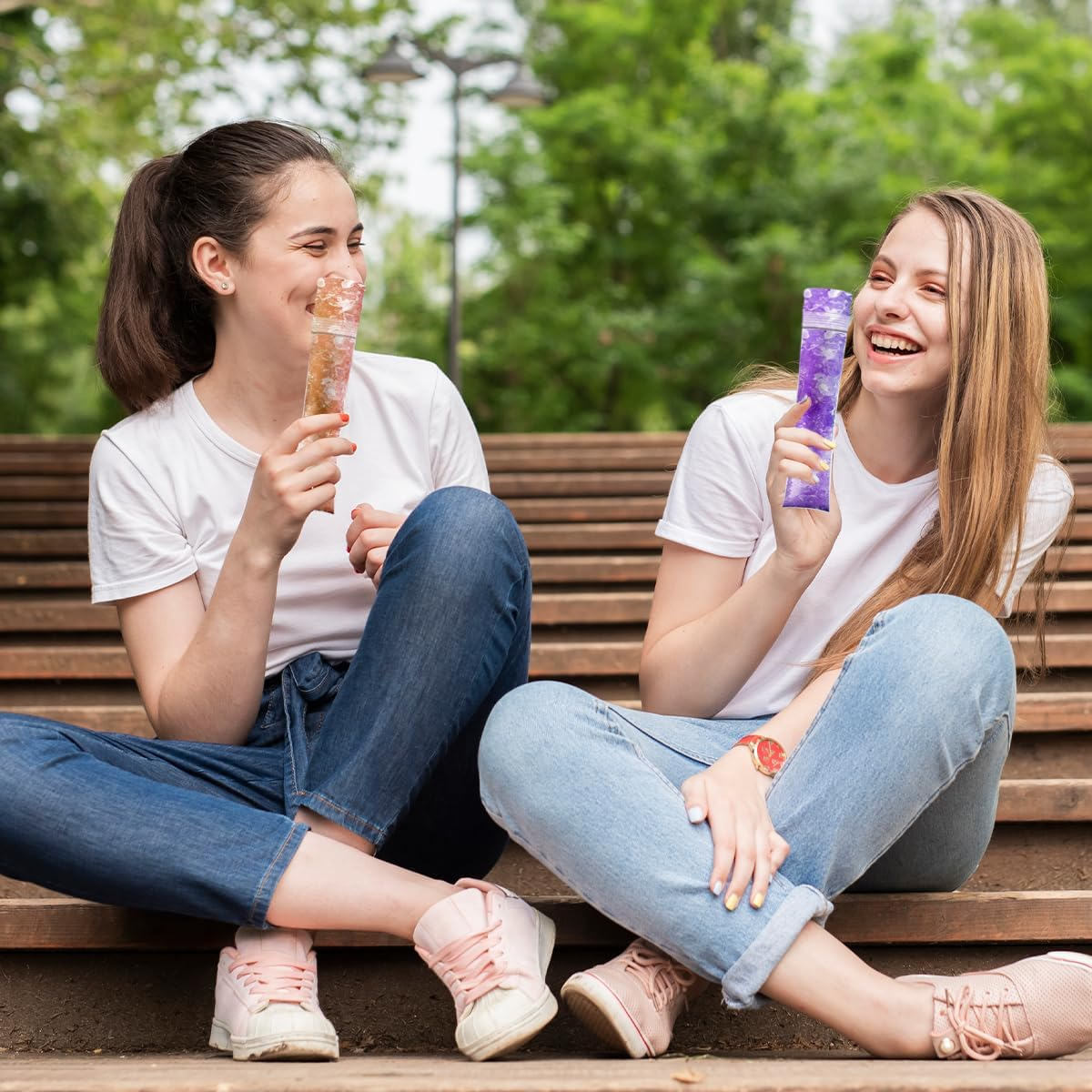 NILLOS Ice Mold Bags, 100 PCS Ice Popsicle Mold Bags for Juice, Fruit Smoothies, Ice Cream (11X2.16 In) image number 5